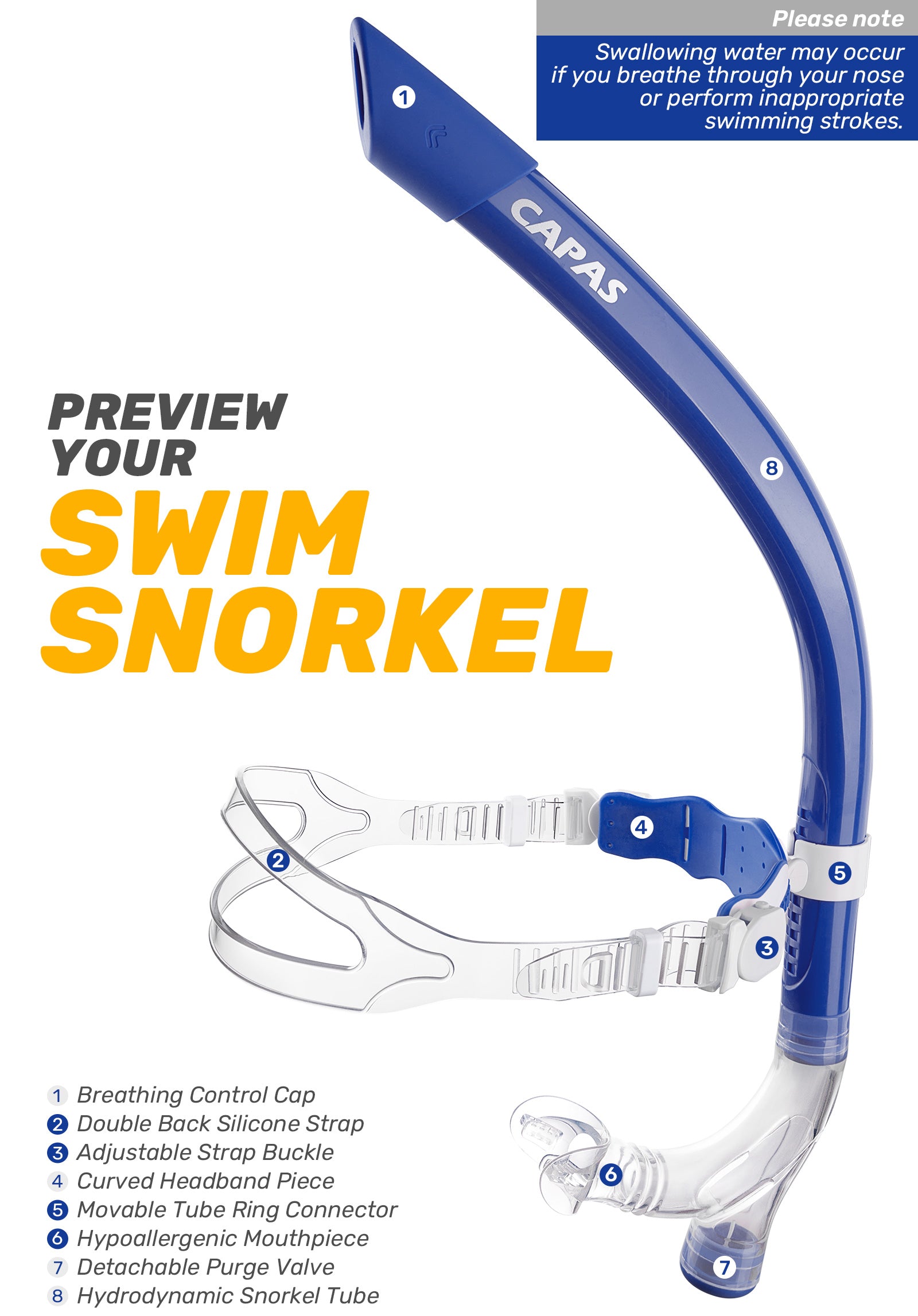 CAPAS Training Swim Snorkel, Blue White