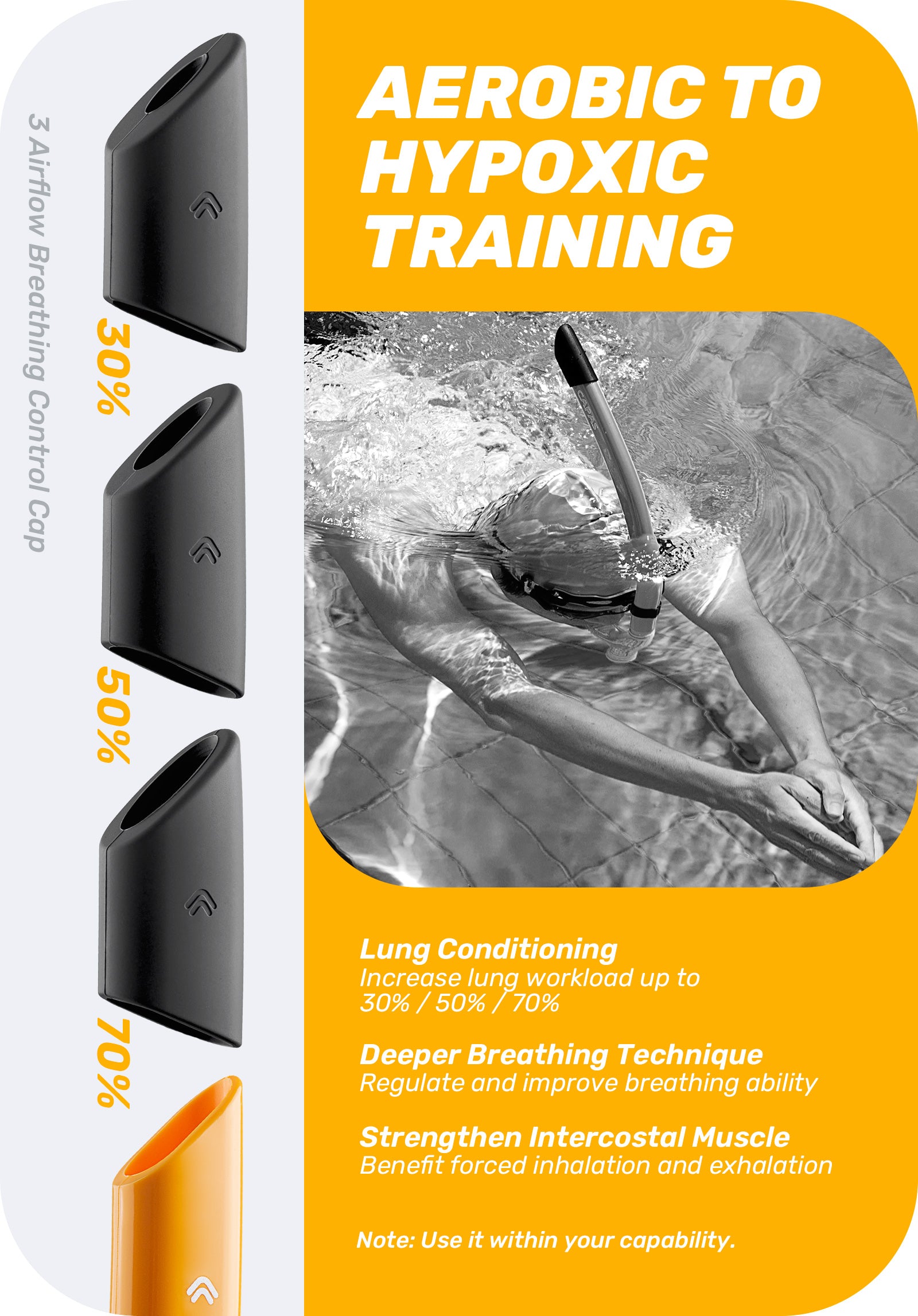 CAPAS Training Swim Snorkel, Orange Black