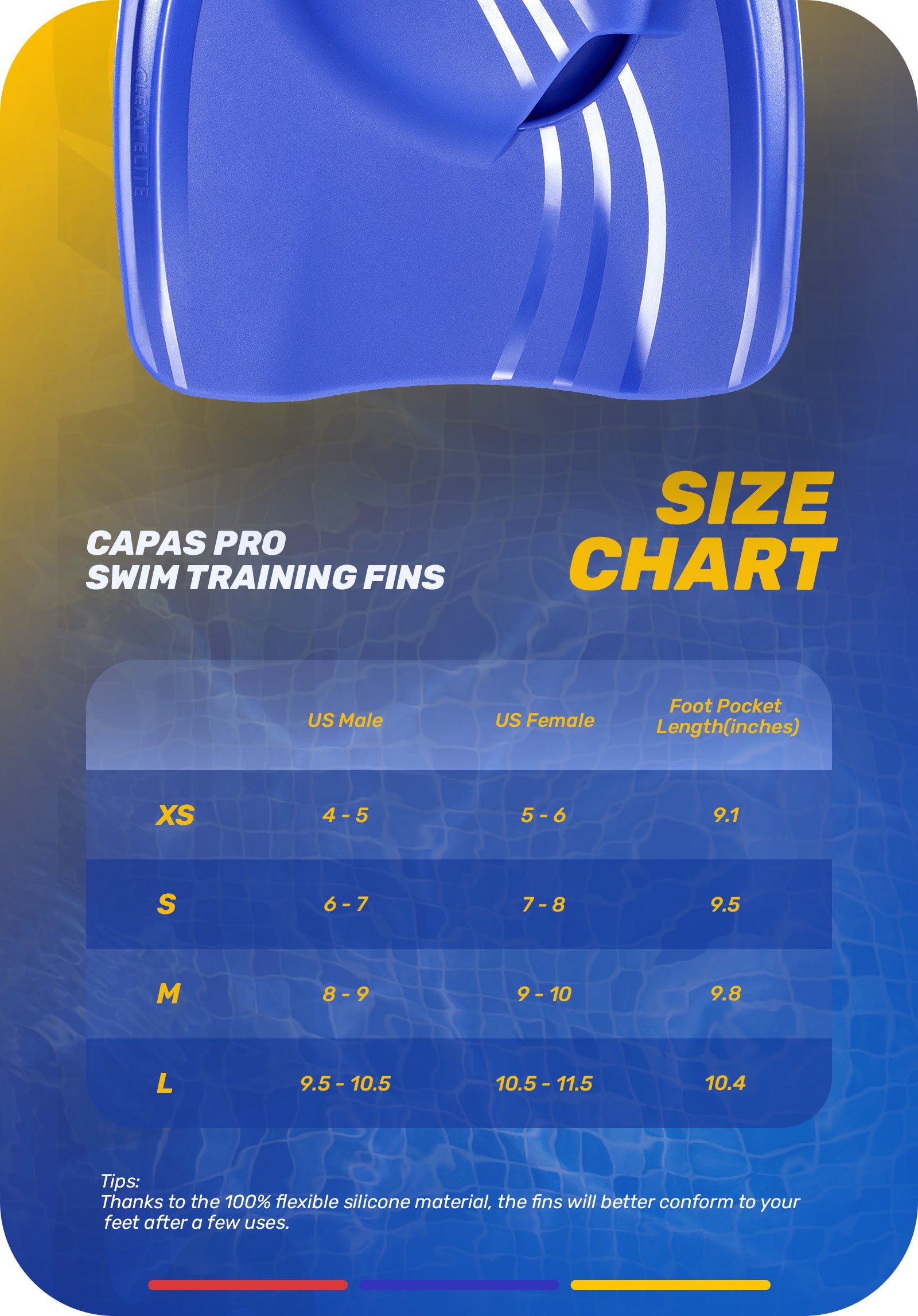 CAPAS Pro Swim Training Fins, Blue