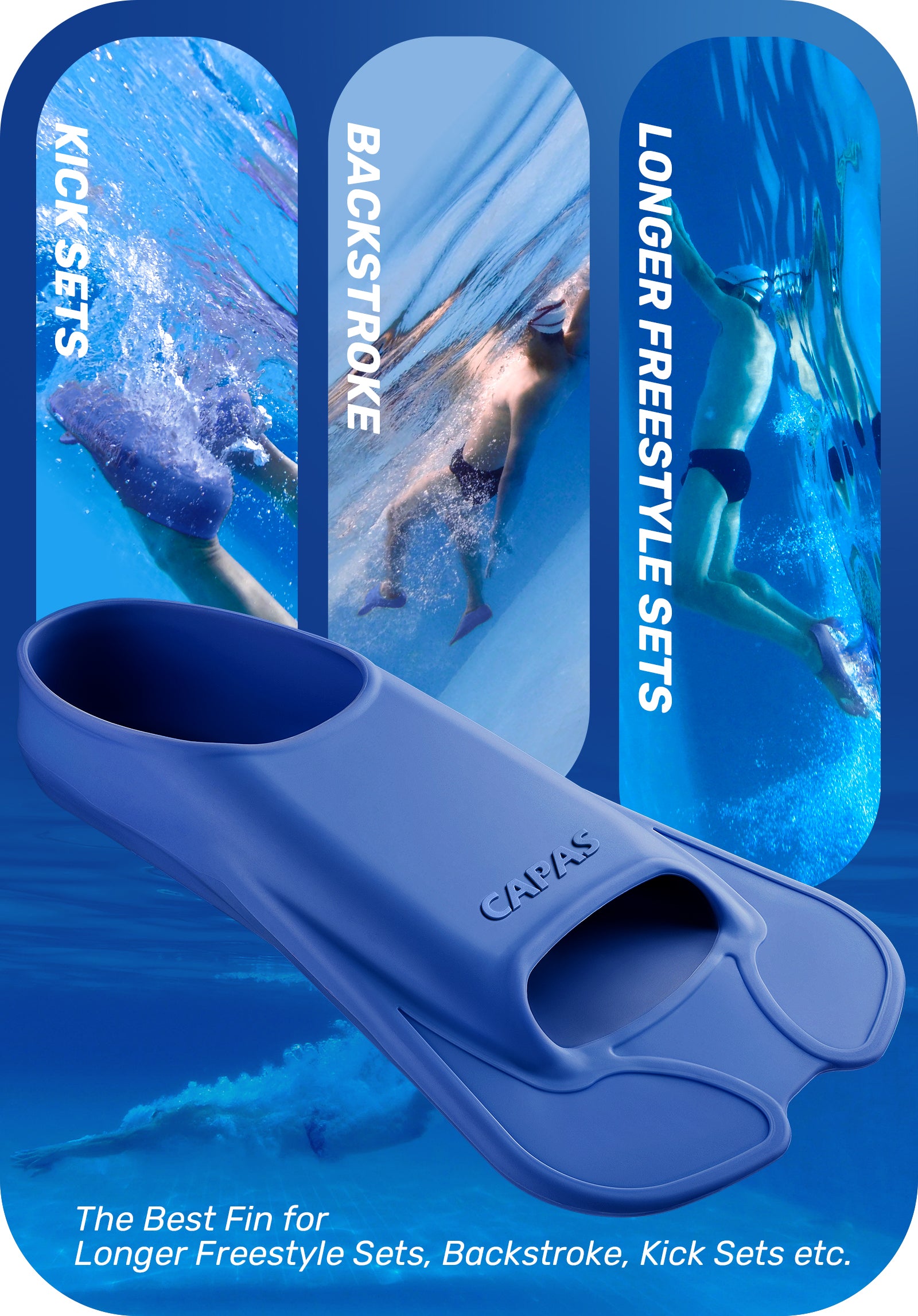 CAPAS Swim Training Fins Short Blade, Blue