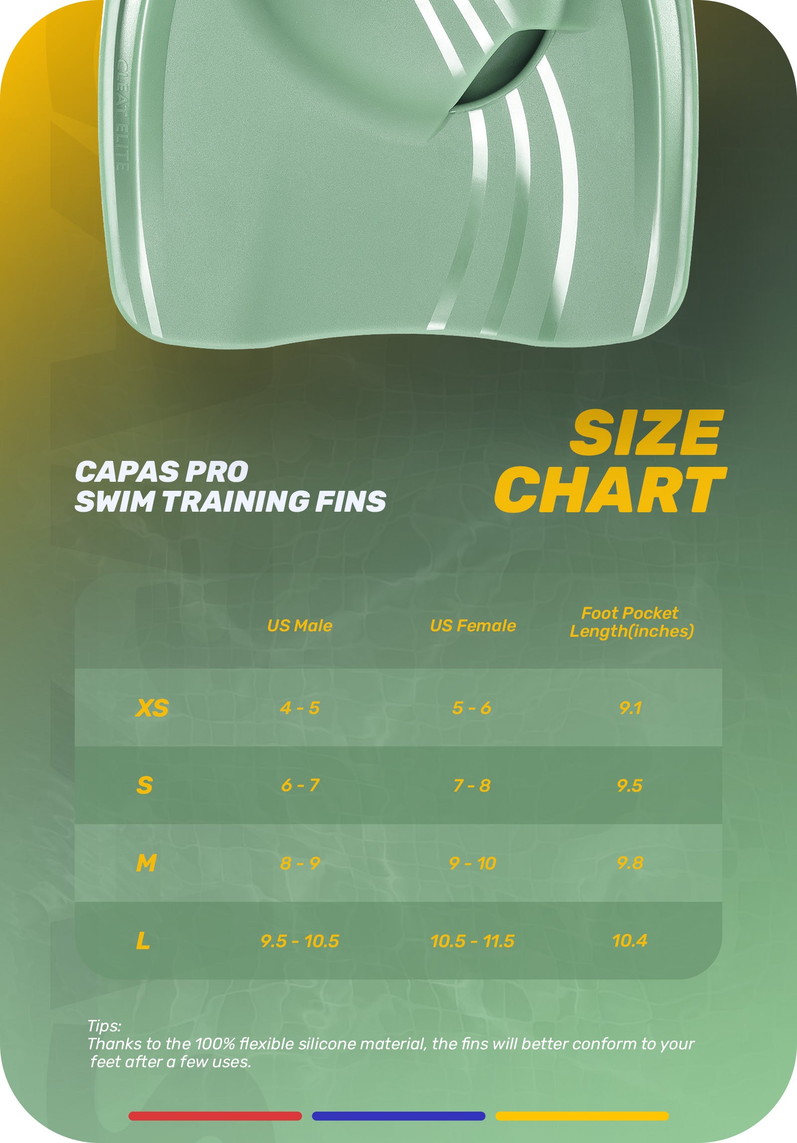 CAPAS Pro Swim Training Fins, Green