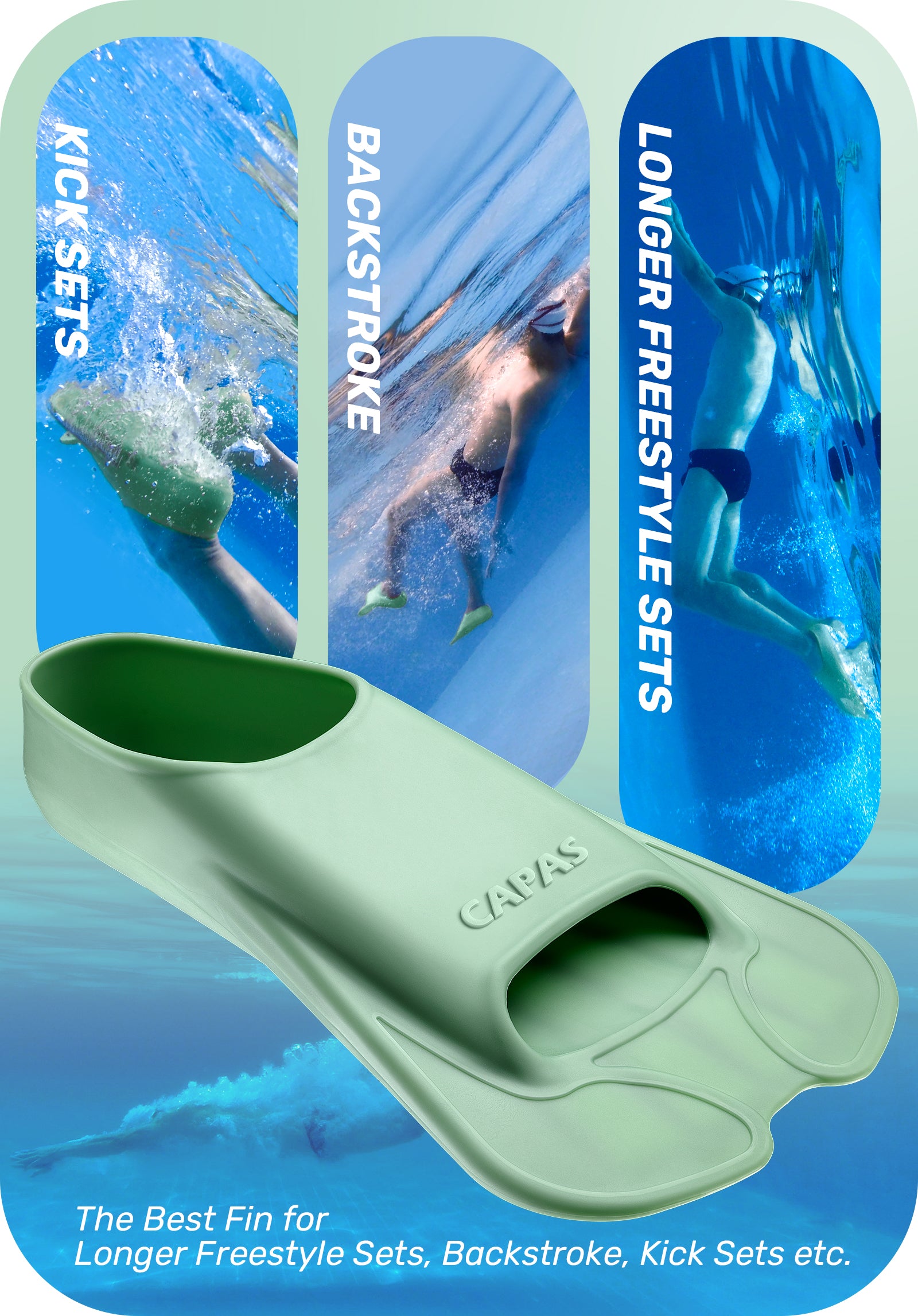 CAPAS Swim Training Fins Short Blade, Green