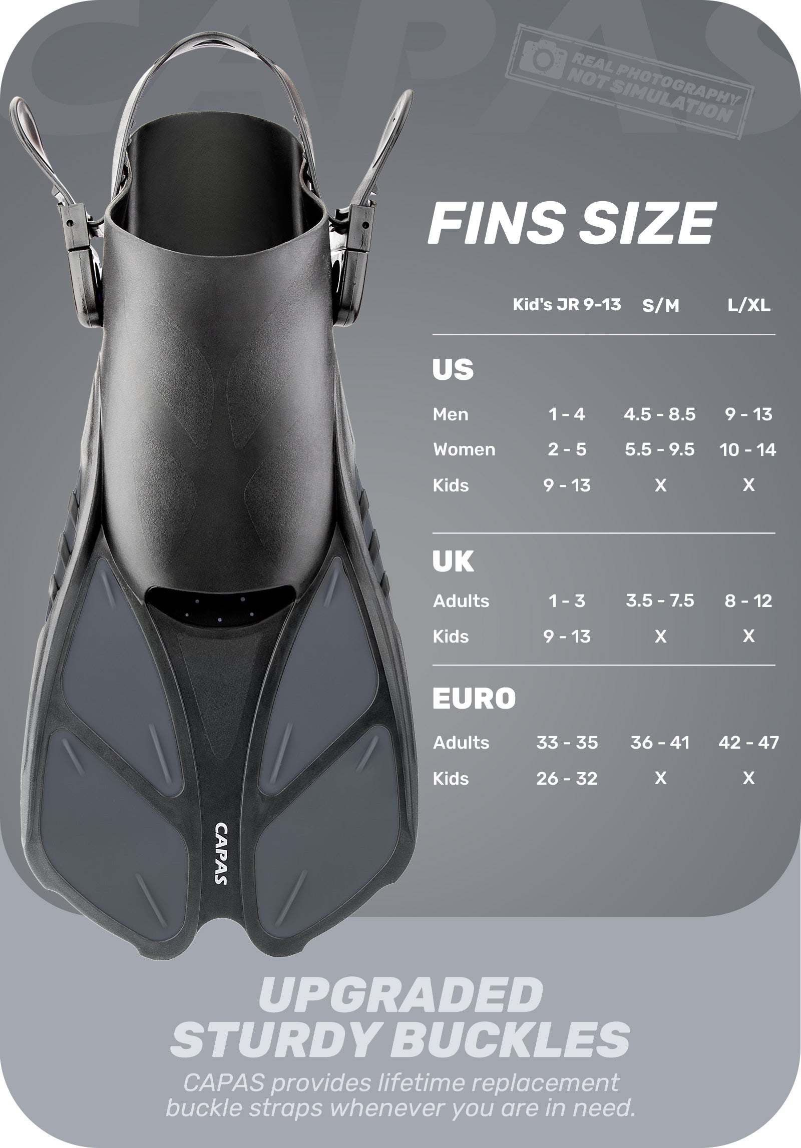 CAPAS Swim Fins for Snokeling, gray
