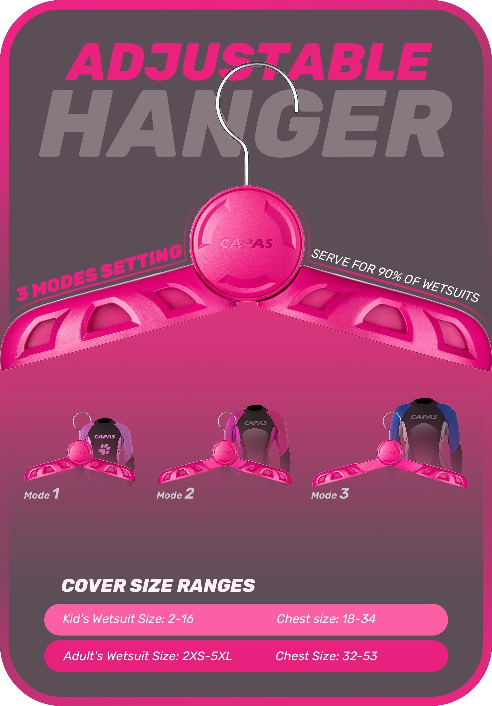 CAPAS Adjustable Wetsuit Hanger, Magenta