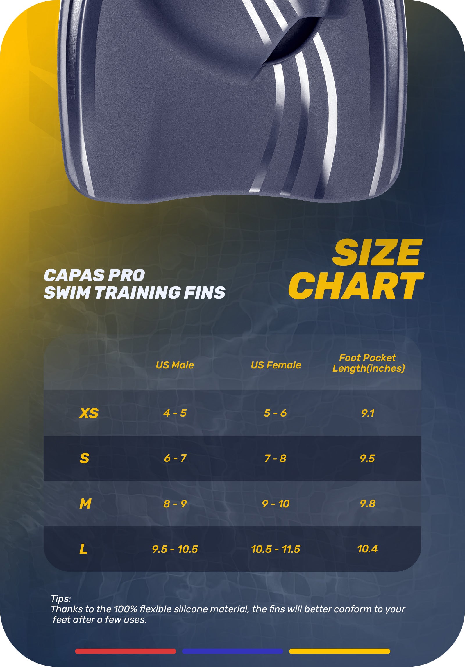CAPAS Pro Swim Training Fins, Navy Black