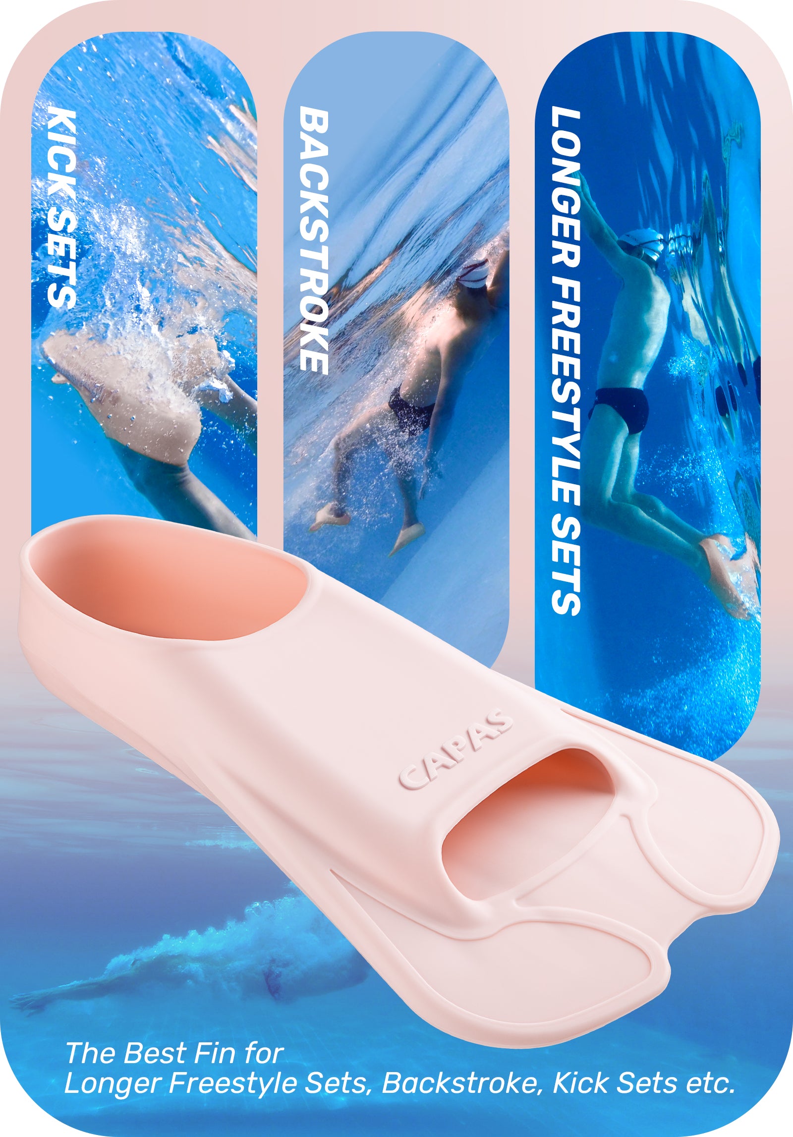 CAPAS Swim Training Fins Short Blade, Pink