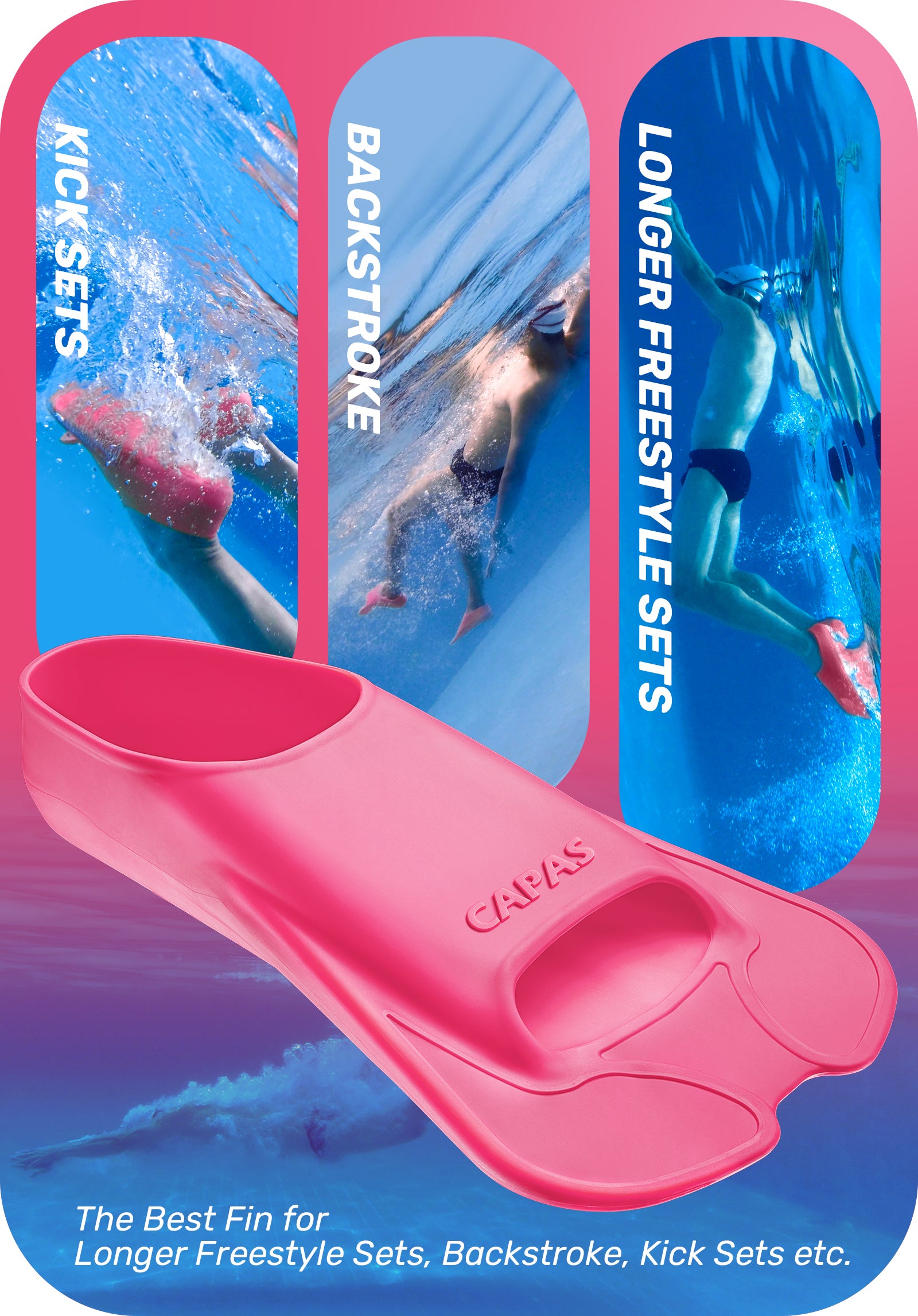 CAPAS Swim Training Fins Short Blade, Warm Pink