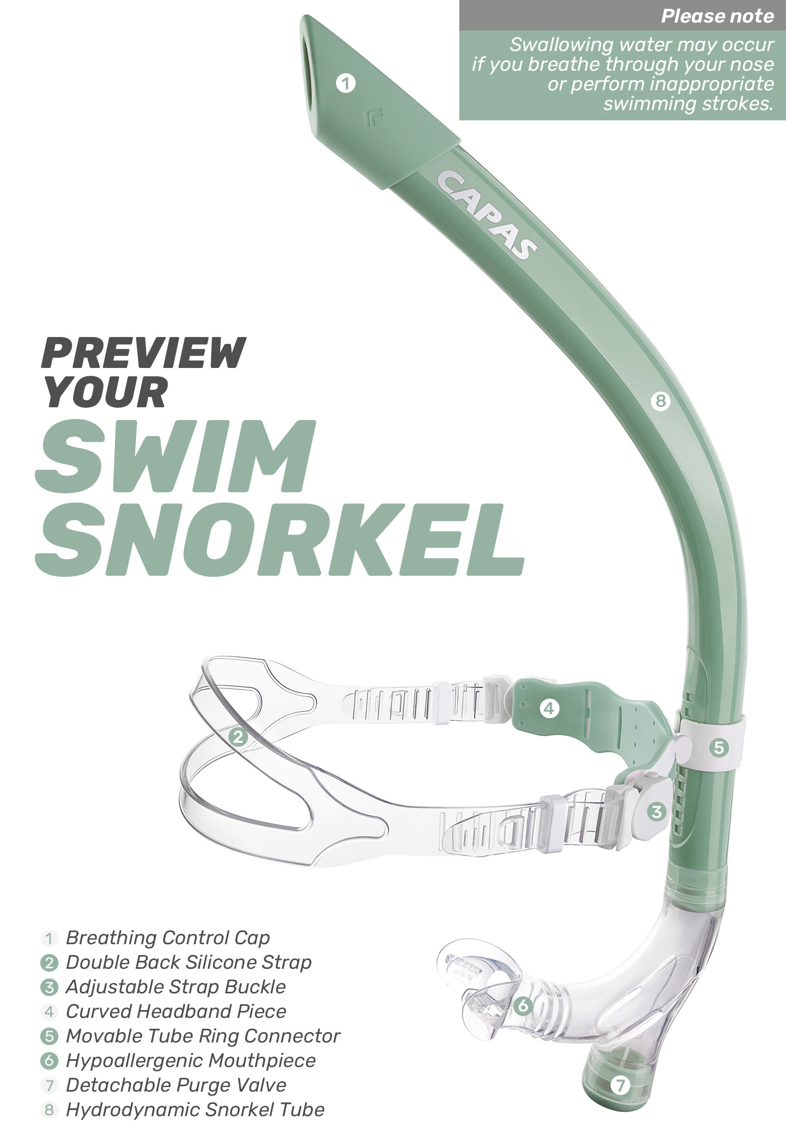 CAPAS Training Swim Snorkel, Green White