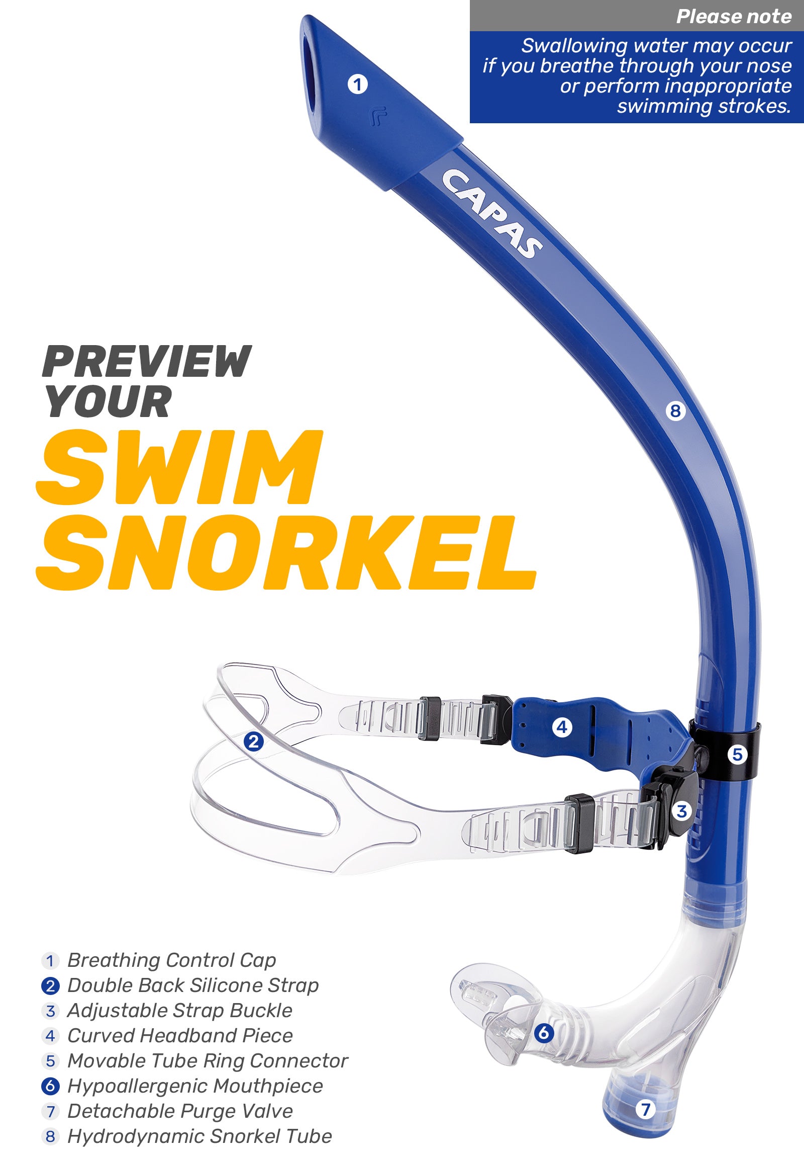 CAPAS Training Swim Snorkel, Blue Black