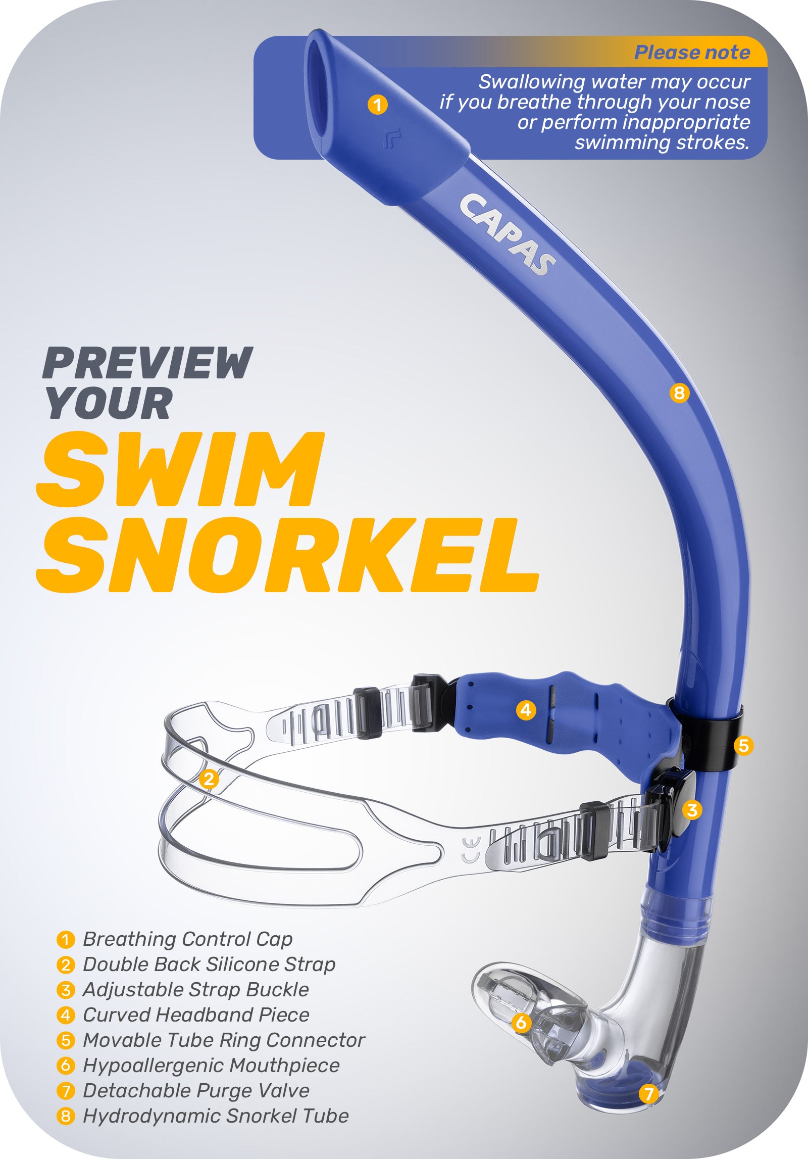 CAPAS Training Swim Snorkel, Blue Black