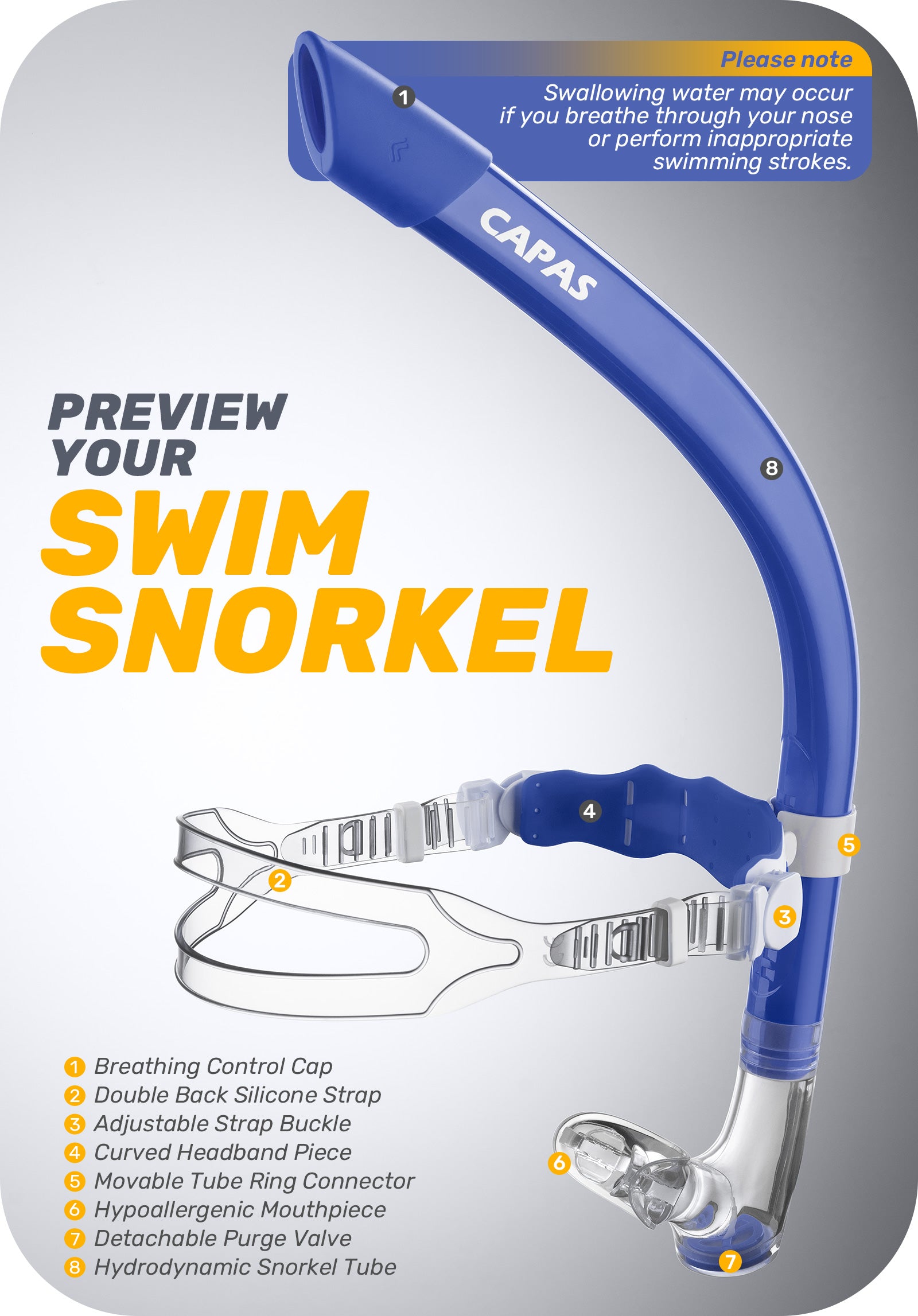 CAPAS Training Swim Snorkel, Blue White