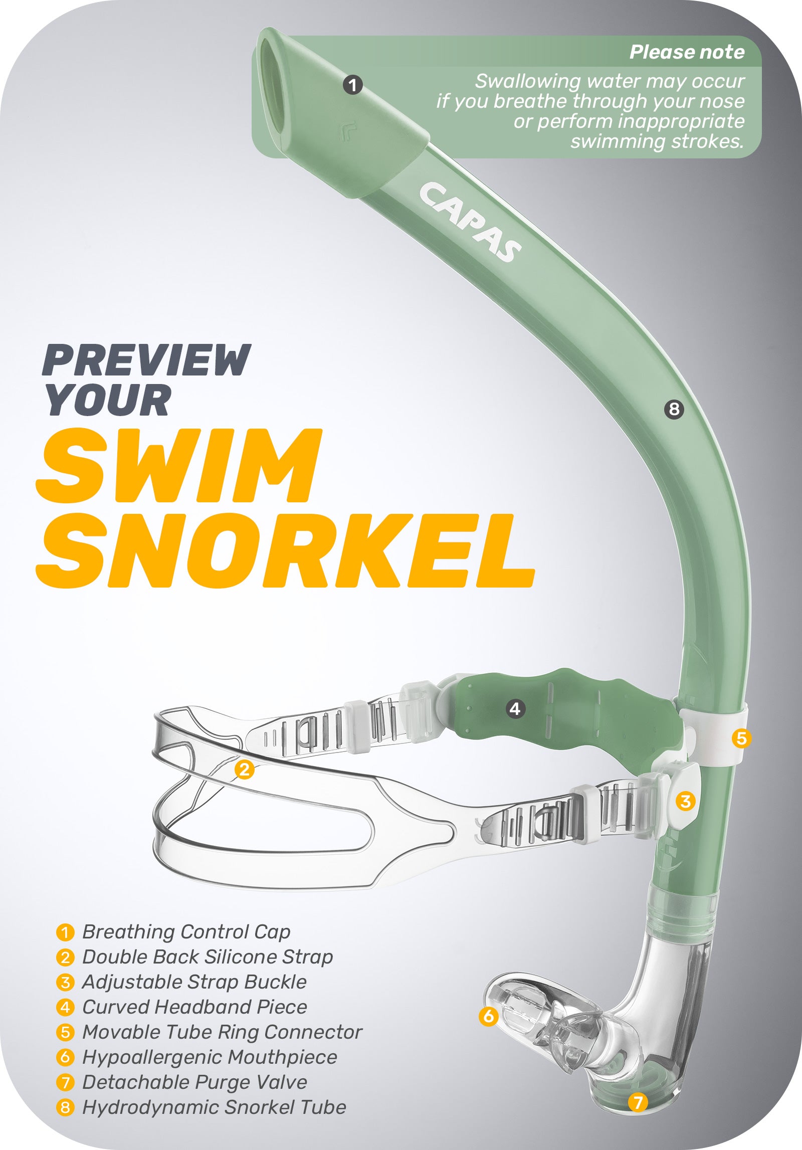 CAPAS Training Swim Snorkel, Green White