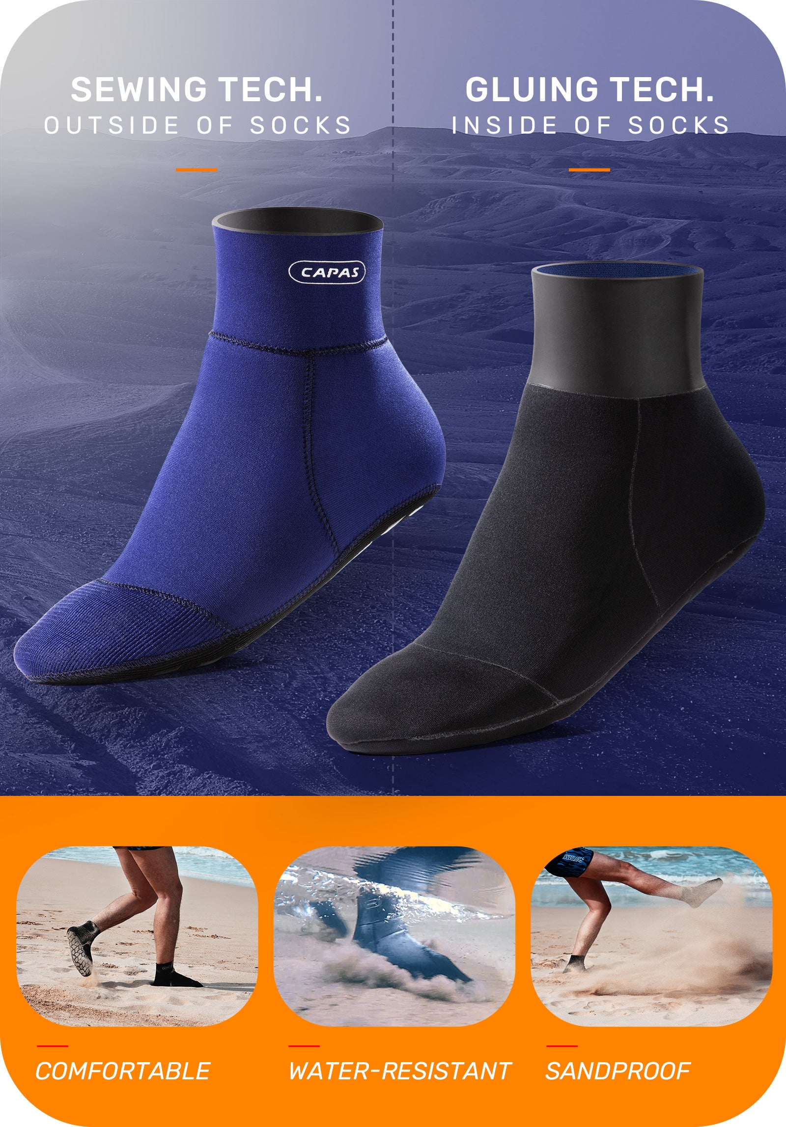 CAPAS 2mm Neoprene Sand Socks for Adult, Blue