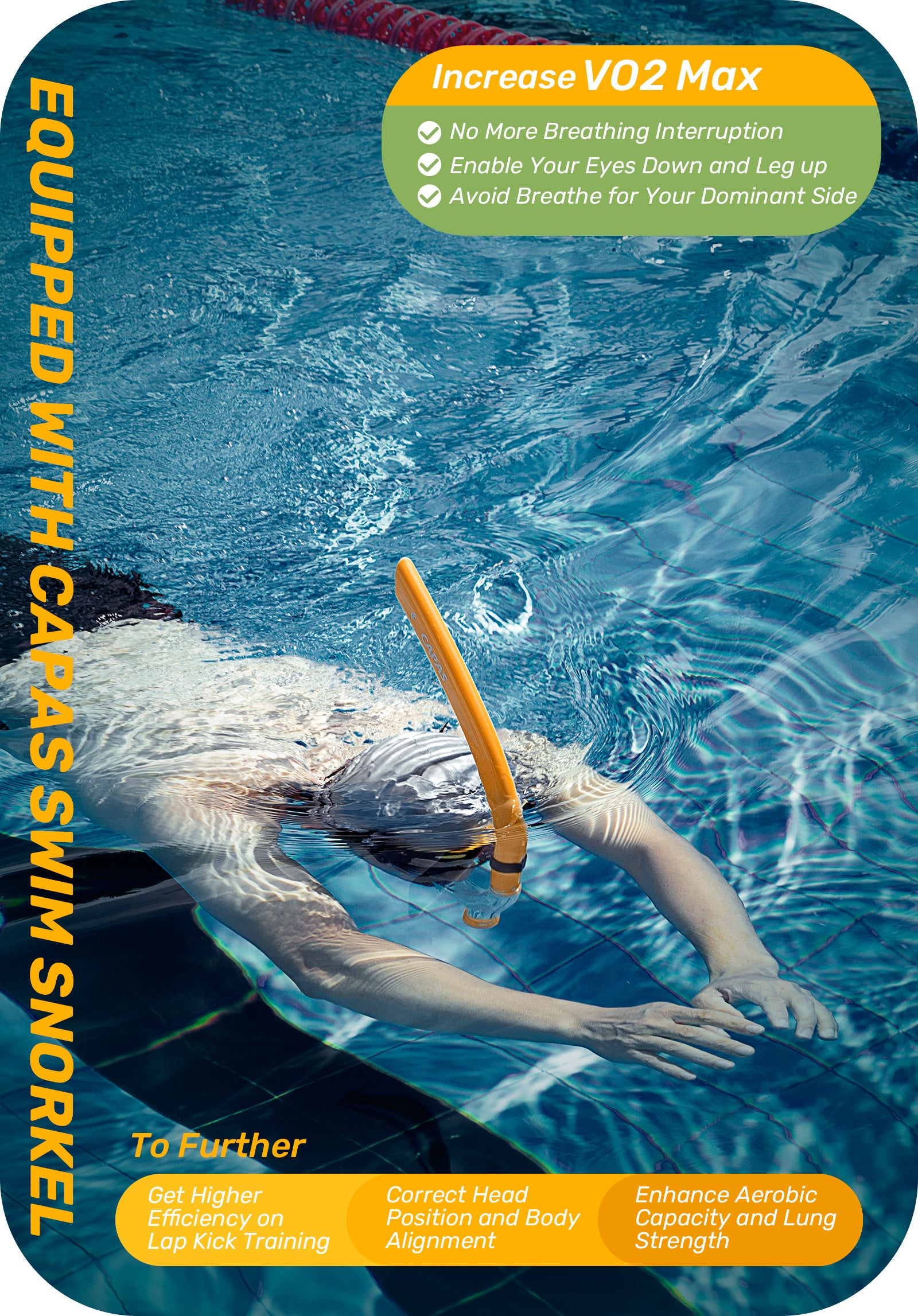 CAPAS Training Swim Snorkel, Orange Black