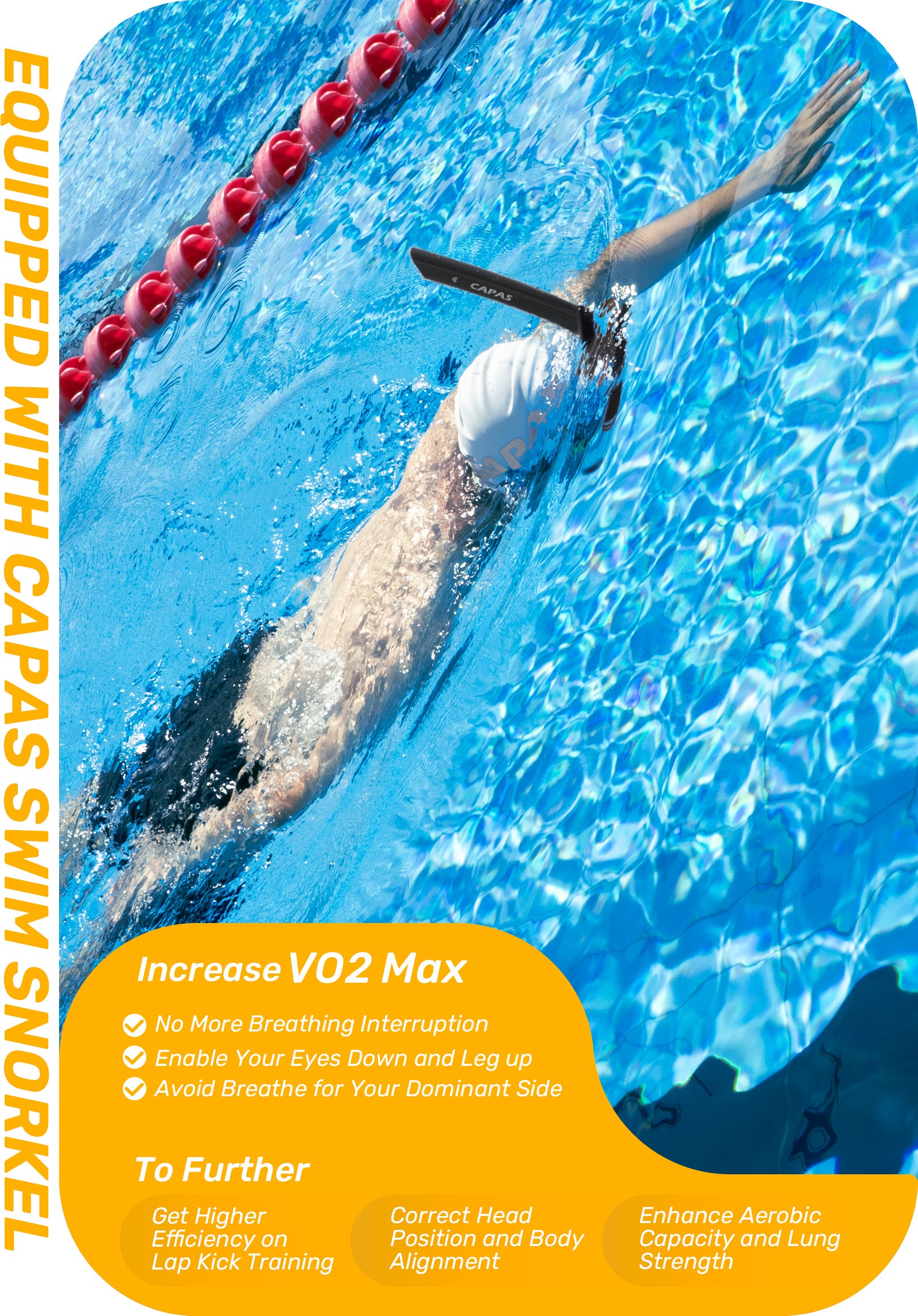 CAPAS Training Swim Snorkel, Black Orange