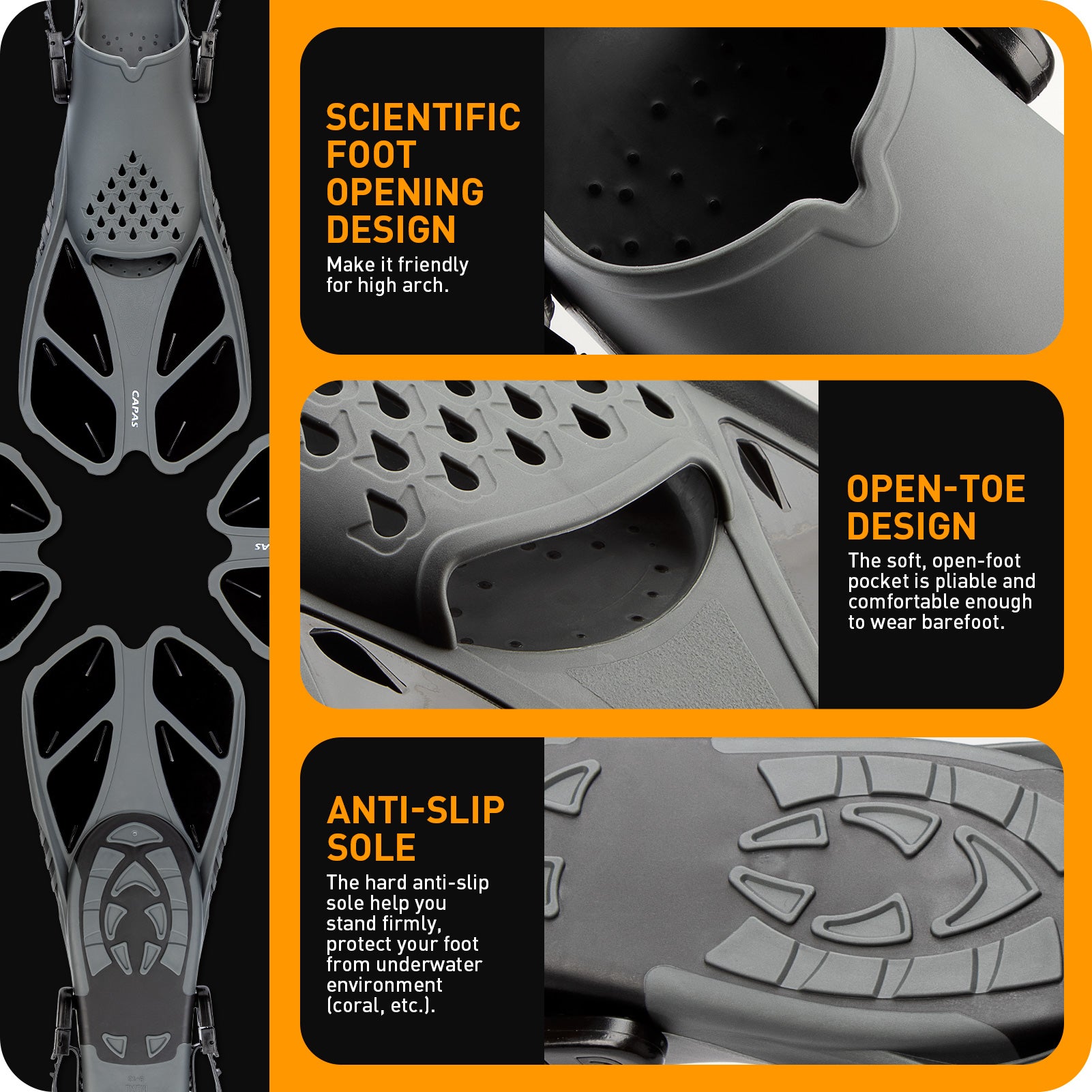 CAPAS Snorkel Fins, Black CAPAS Official Store