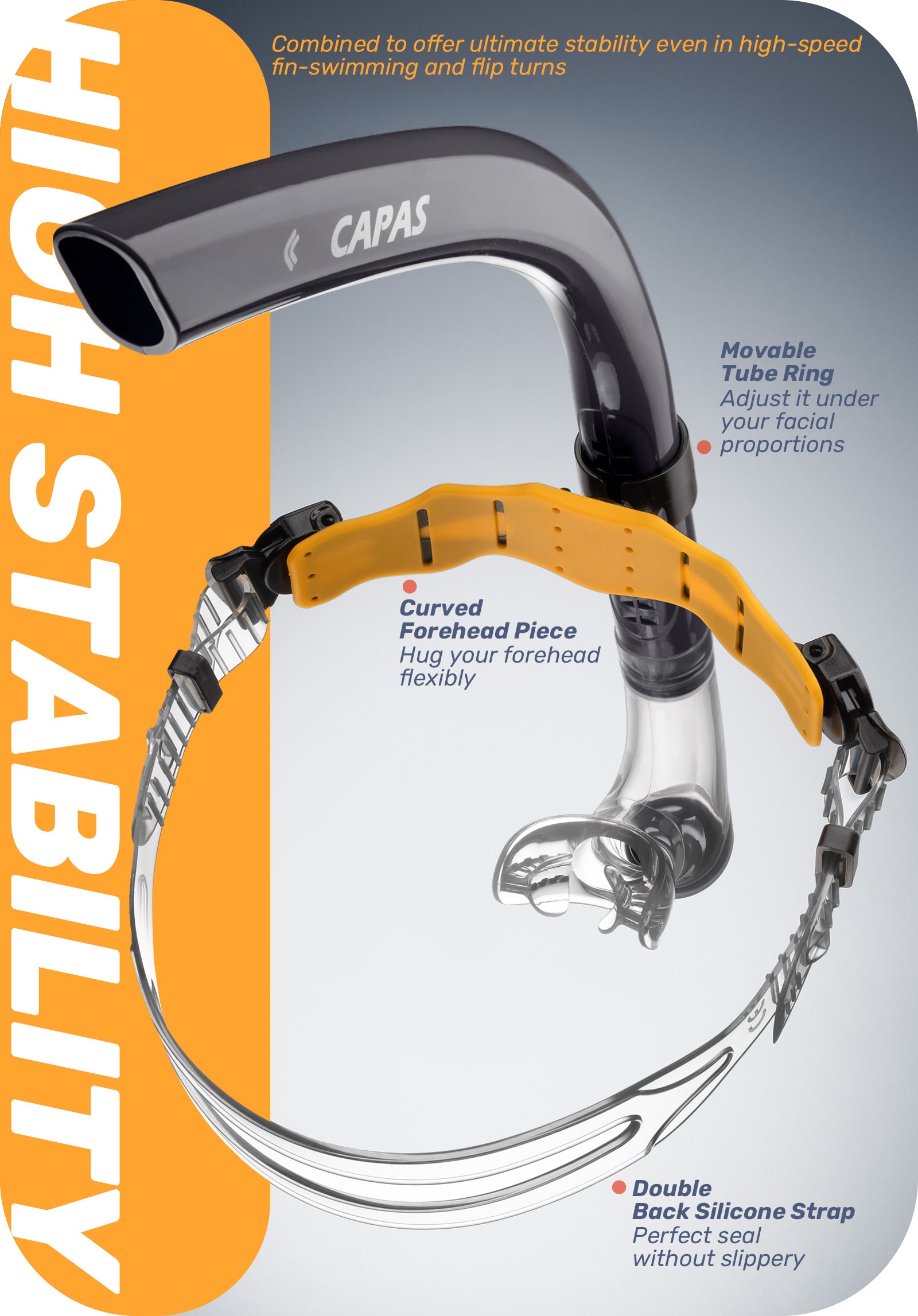 CAPAS Training Swim Snorkel, Black Orange