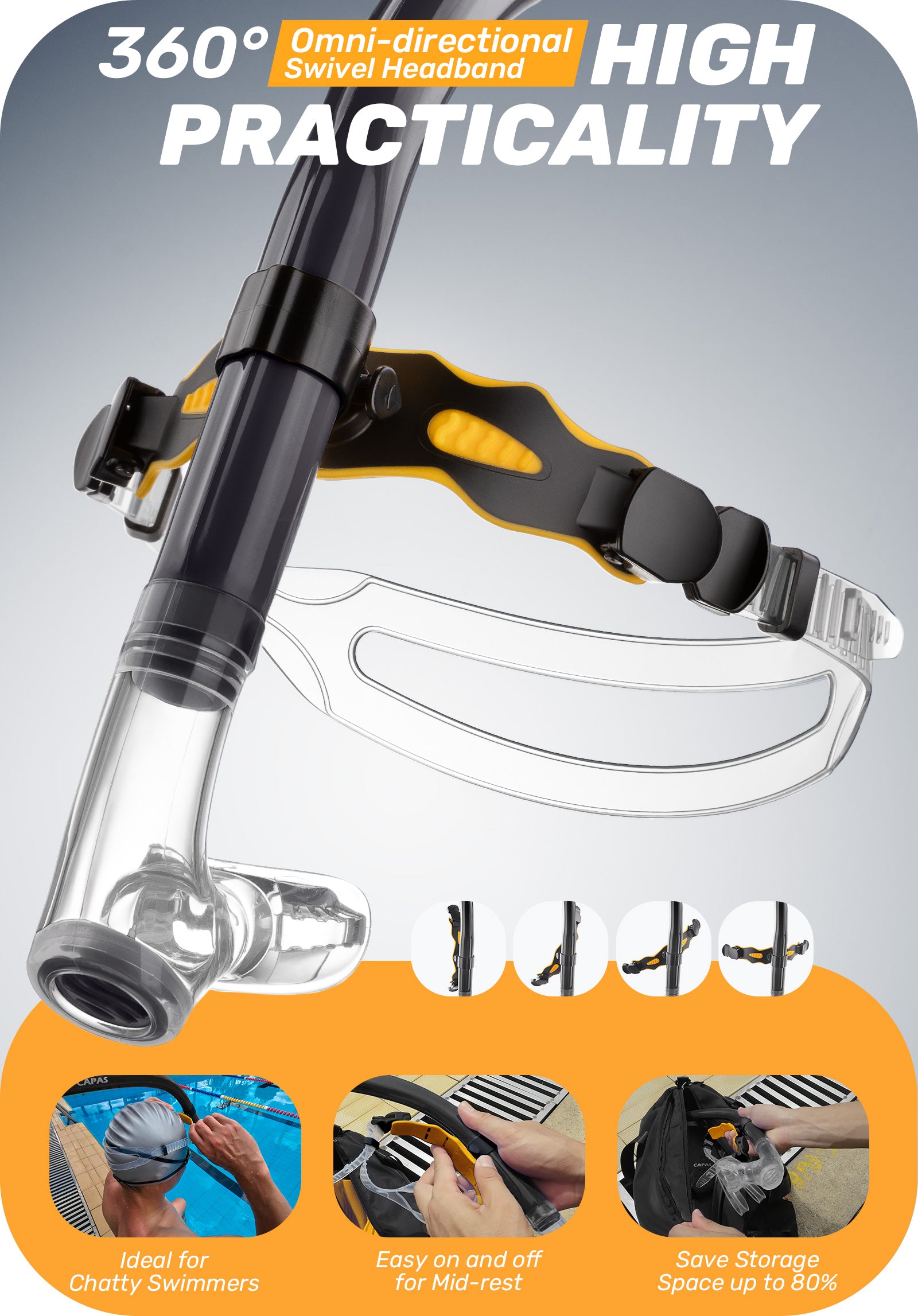 CAPAS Training Swim Snorkel, Black Orange