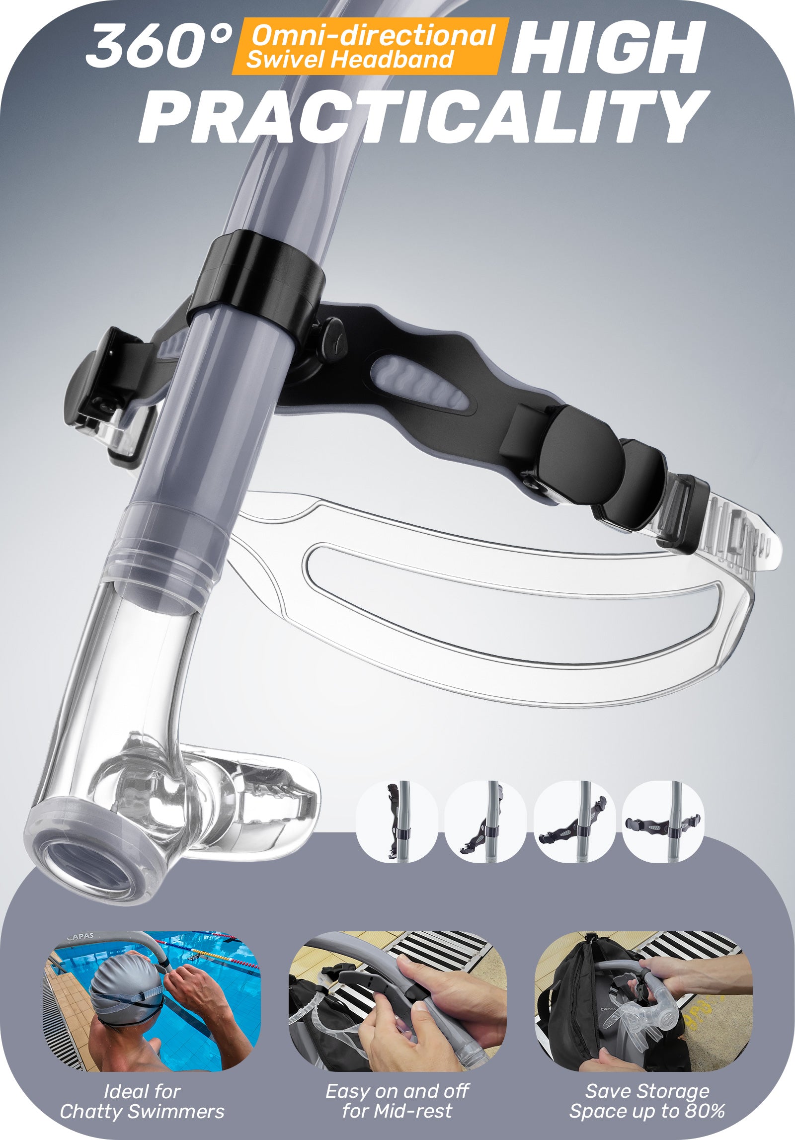 CAPAS Training Swim Snorkel, Grey Black