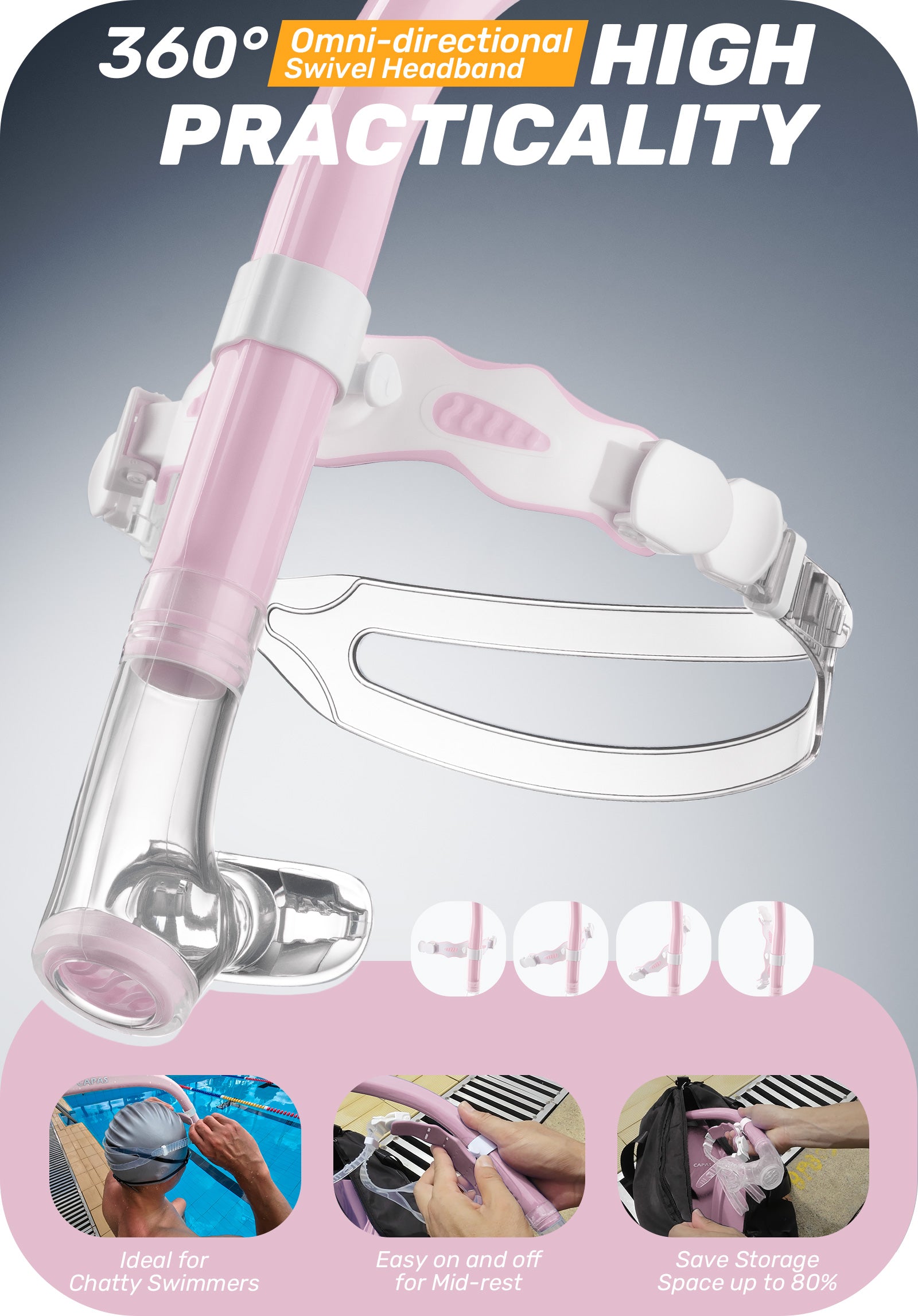 CAPAS Training Swim Snorkel, Pink White