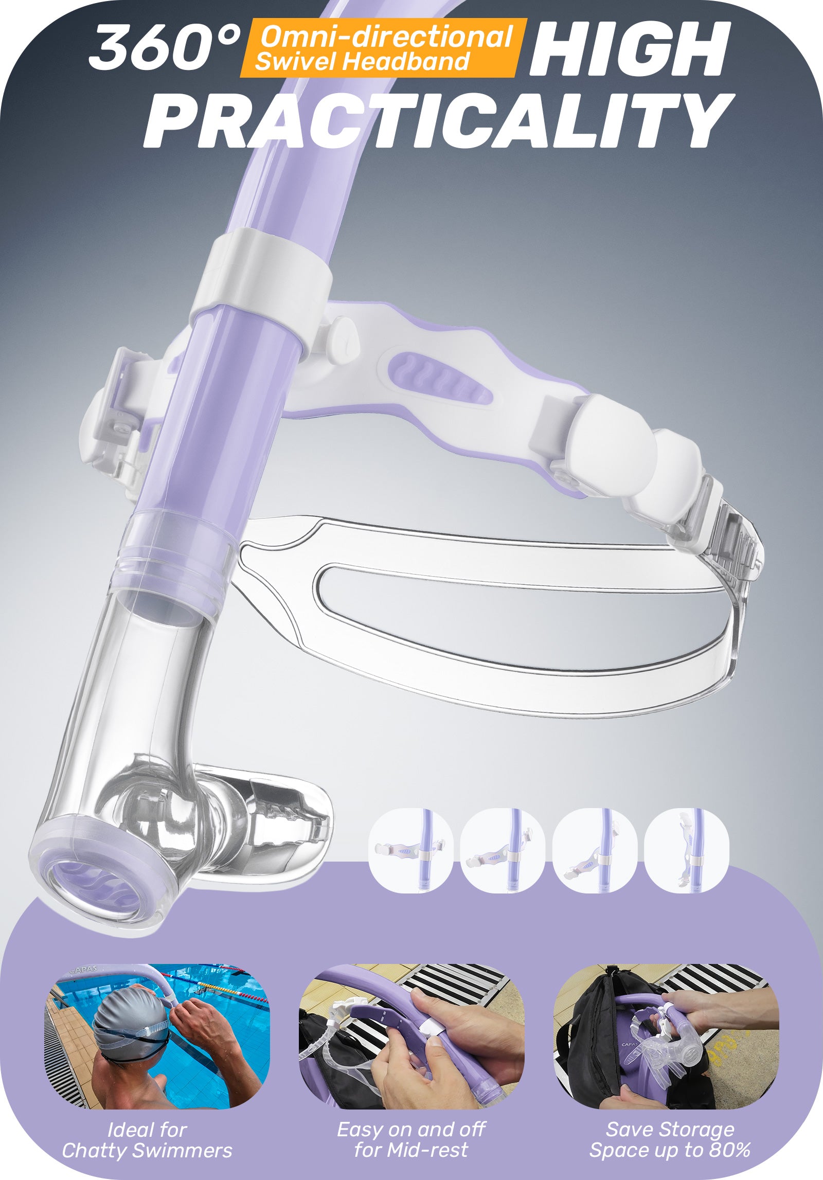 CAPAS Training Swim Snorkel, Purple White