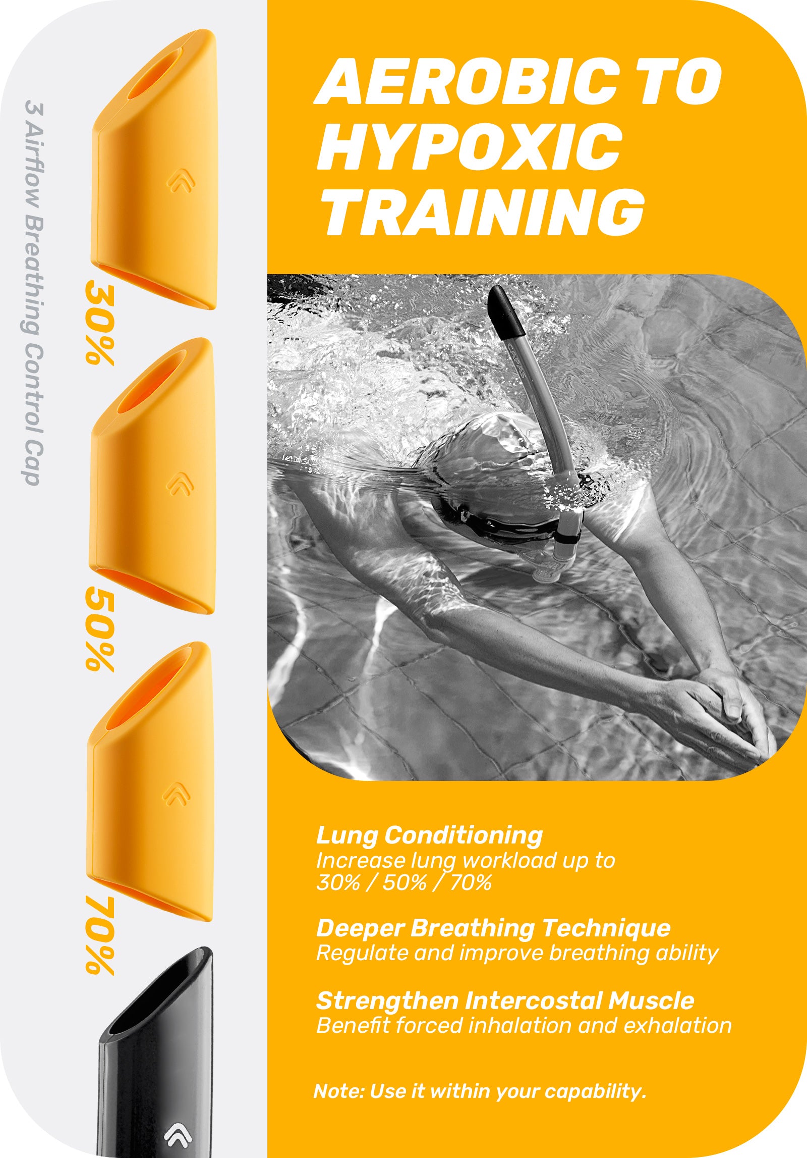 CAPAS Training Swim Snorkel, Black Orange