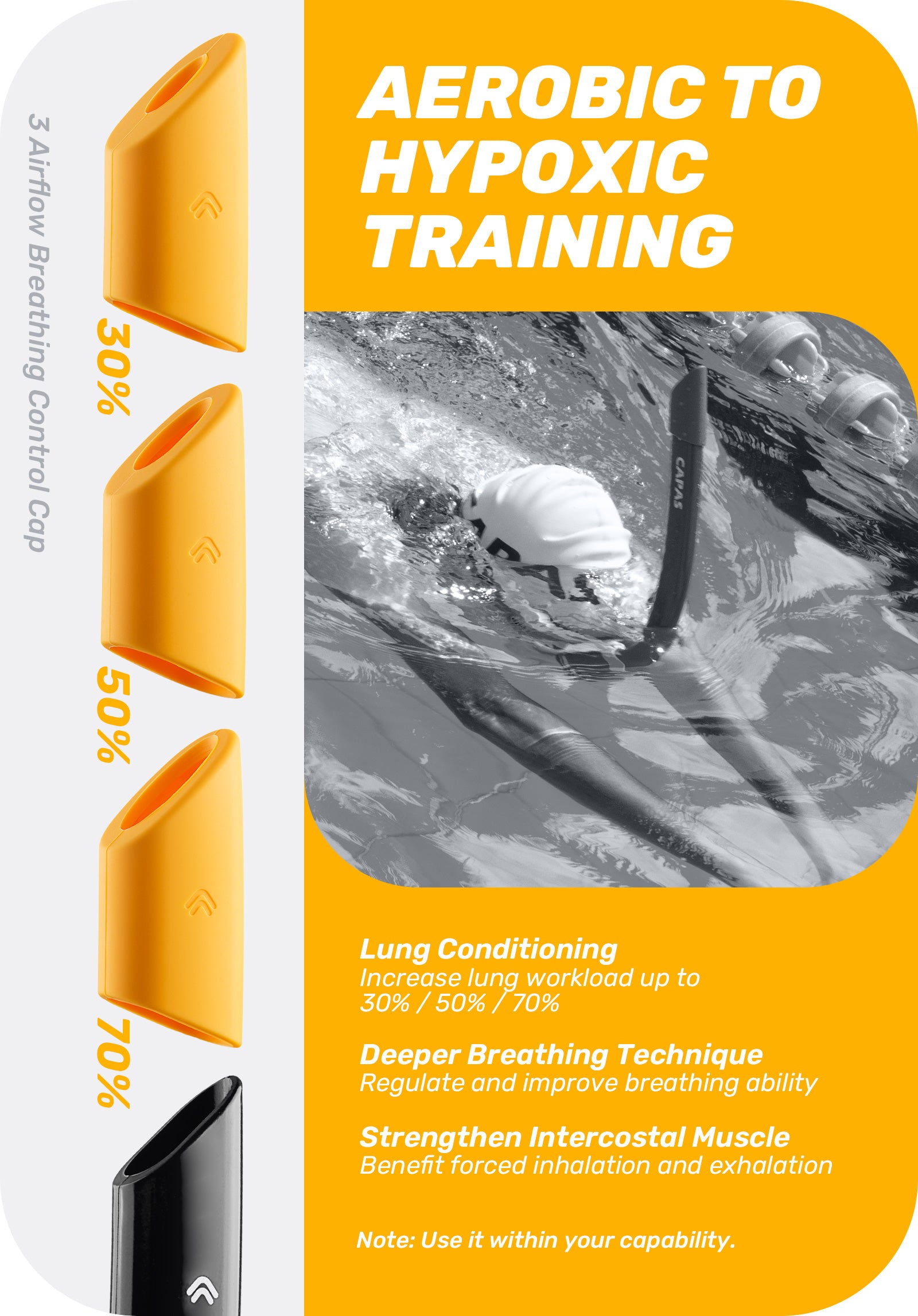 CAPAS Training Swim Snorkel, Black Orange