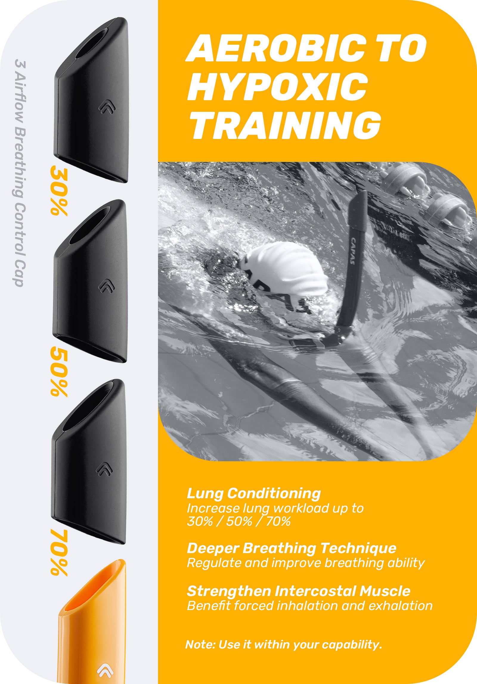 CAPAS Training Swim Snorkel, Orange Black