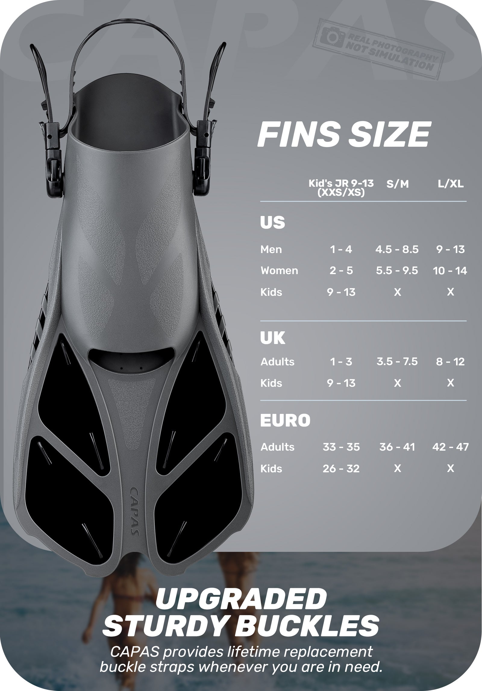 CAPAS Swim Fins for Snokeling, black
