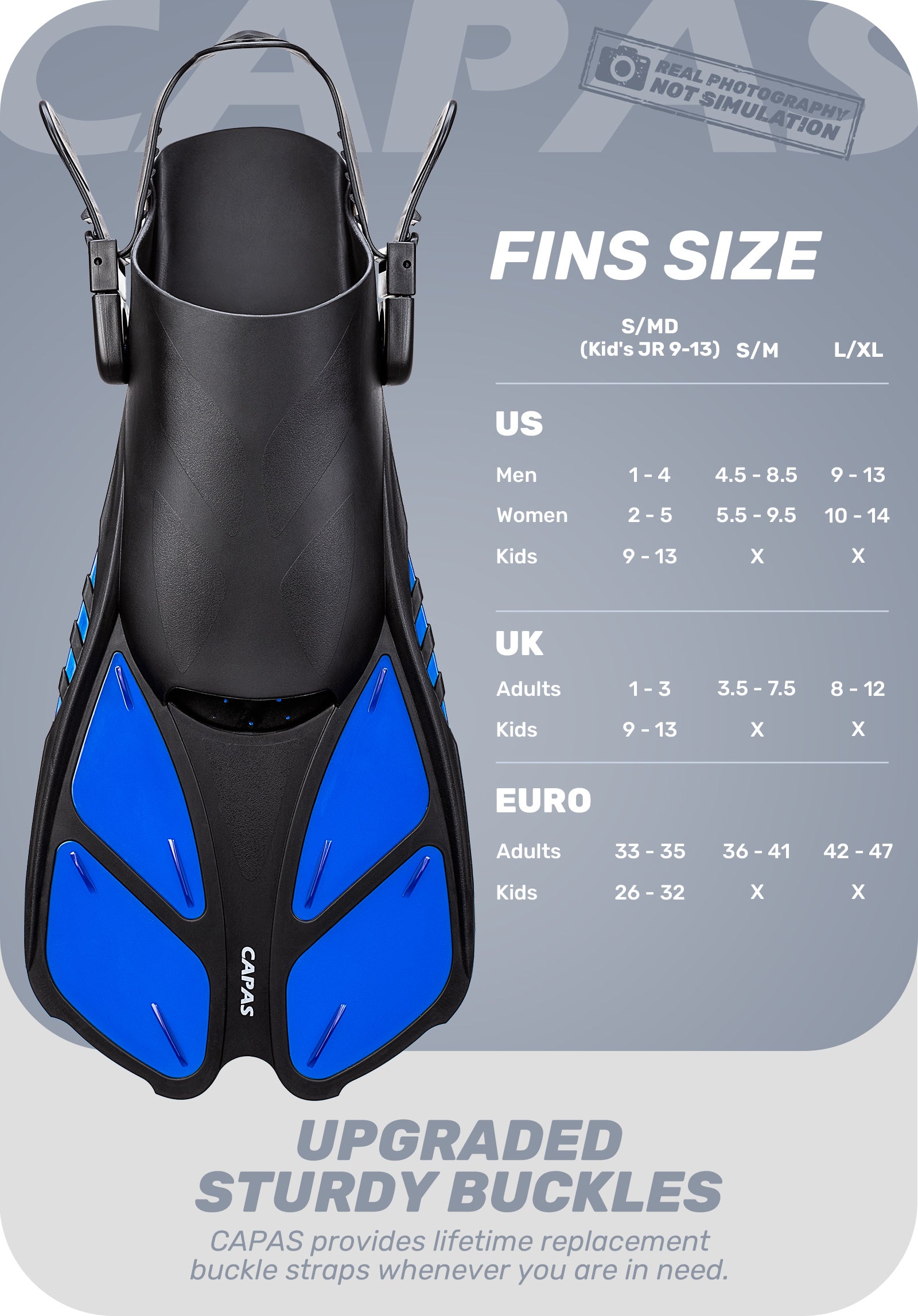 CAPAS Swim Fins for Snokeling, blue