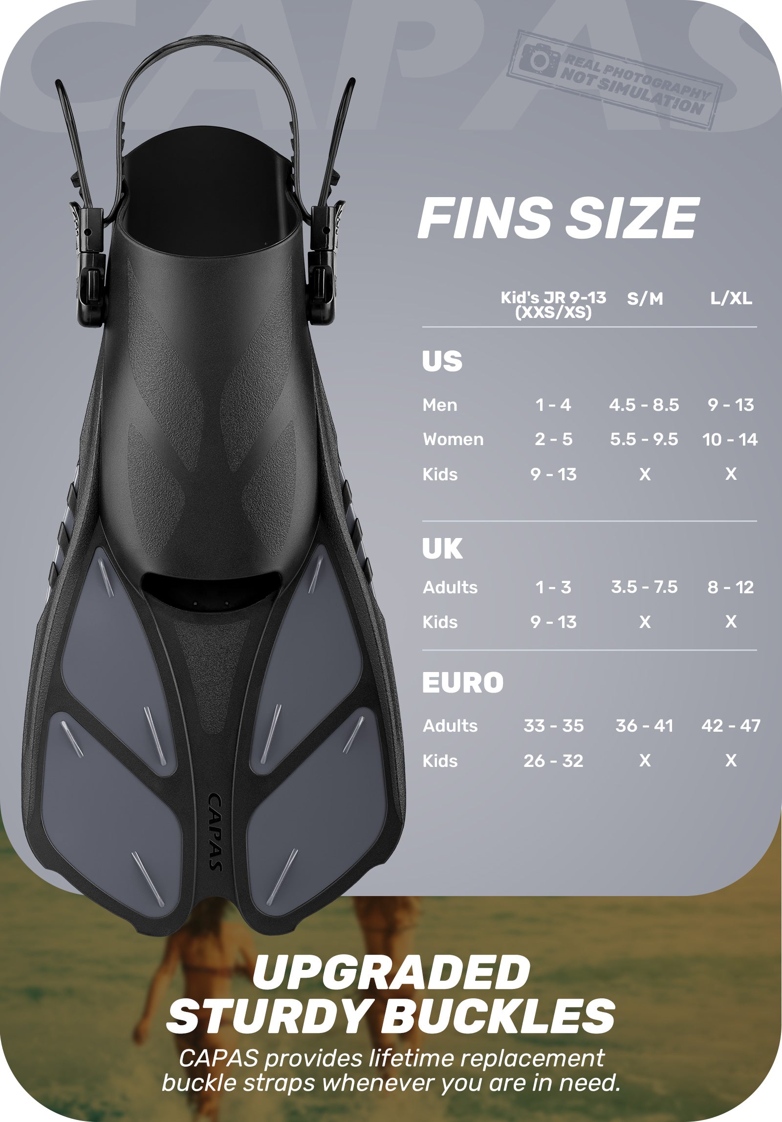 CAPAS Swim Fins for Snokeling, gray