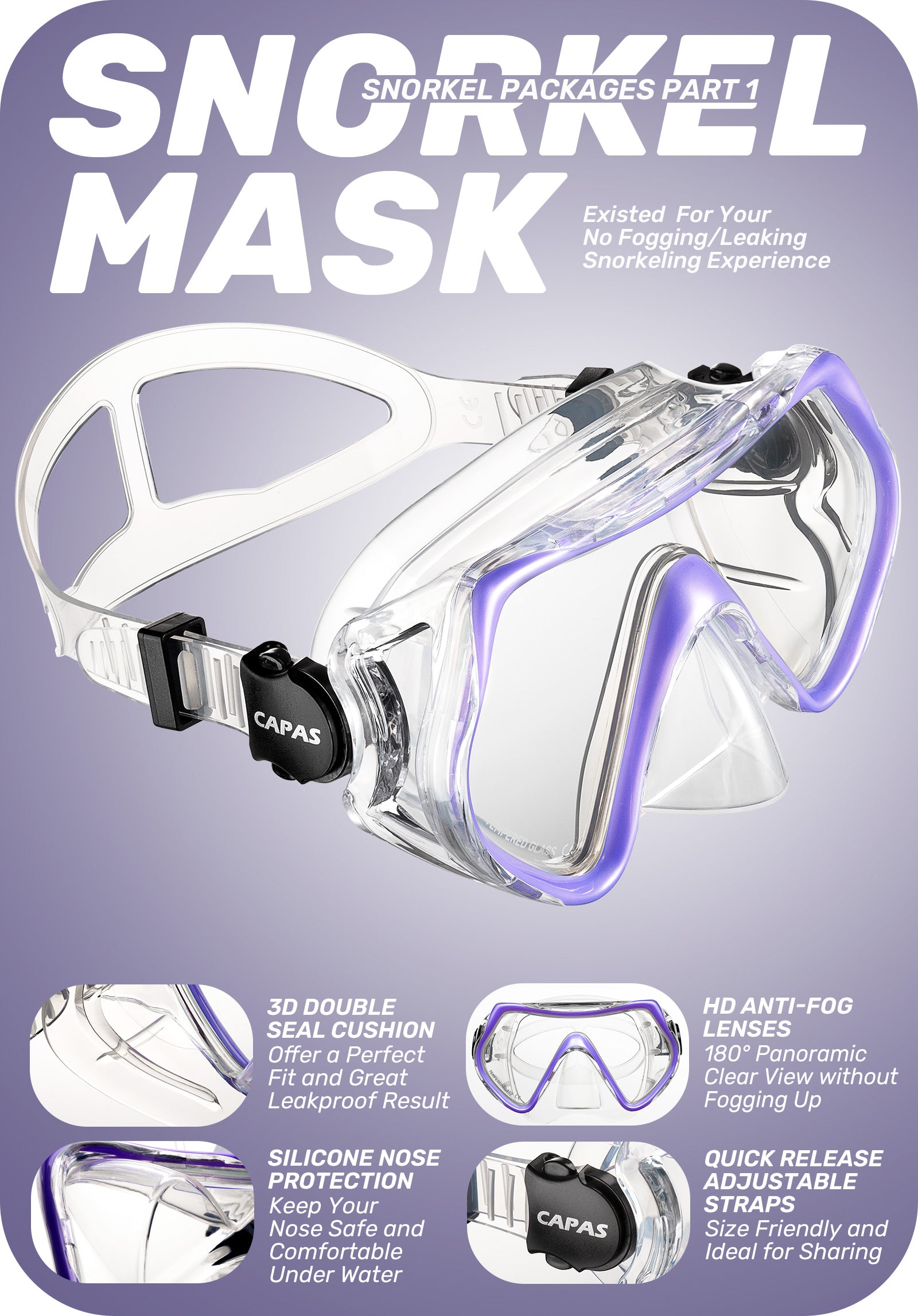 CAPAS Snorkel Set, purple
