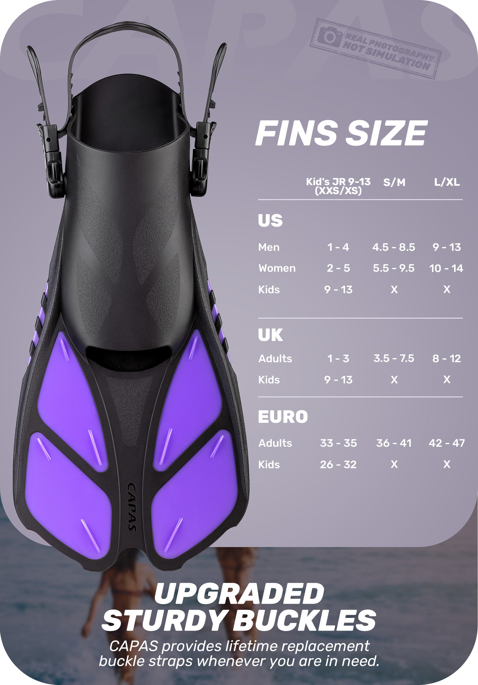 CAPAS Swim Fins for Snokeling, purple