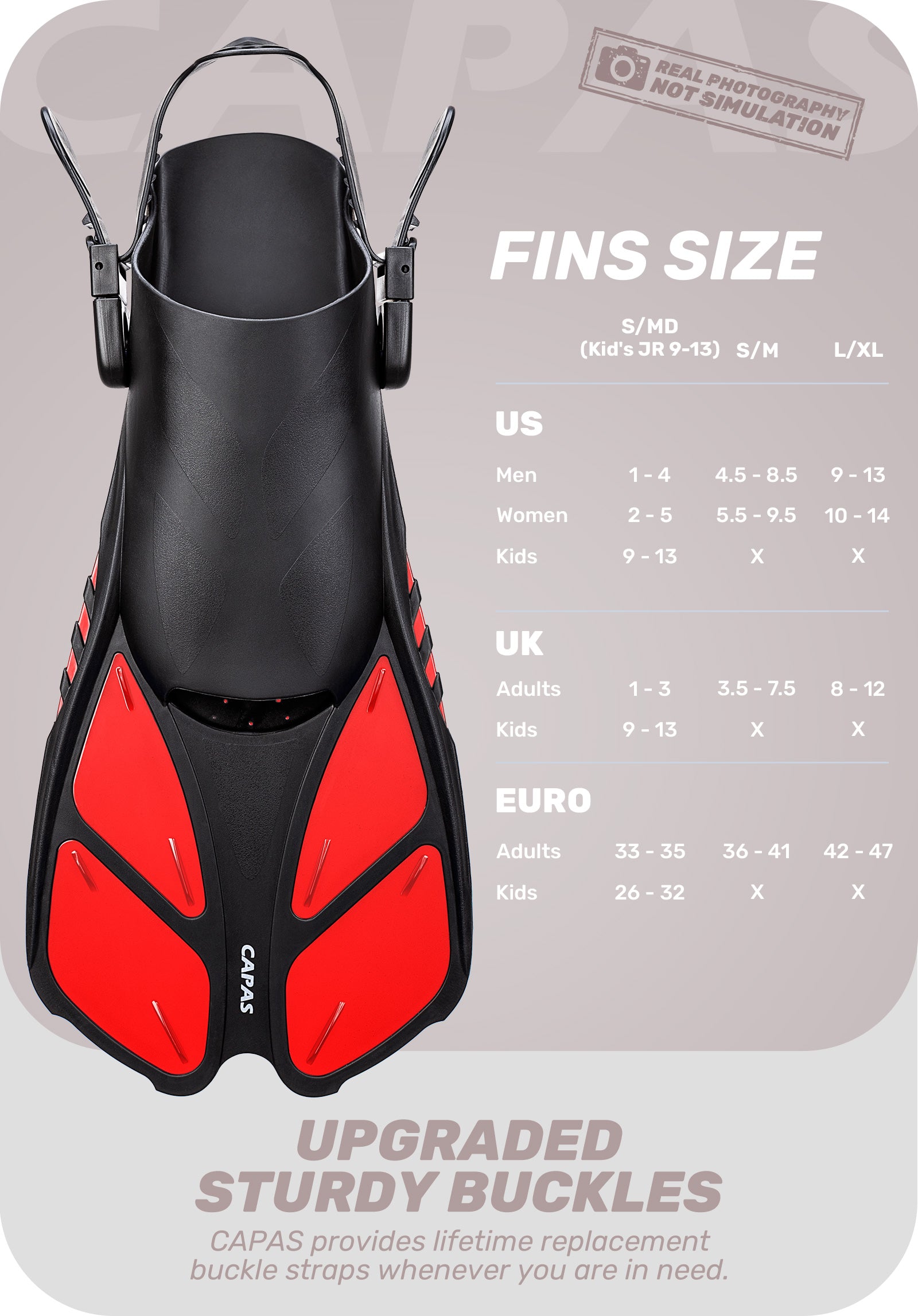 CAPAS Swim Fins for Snokeling, red