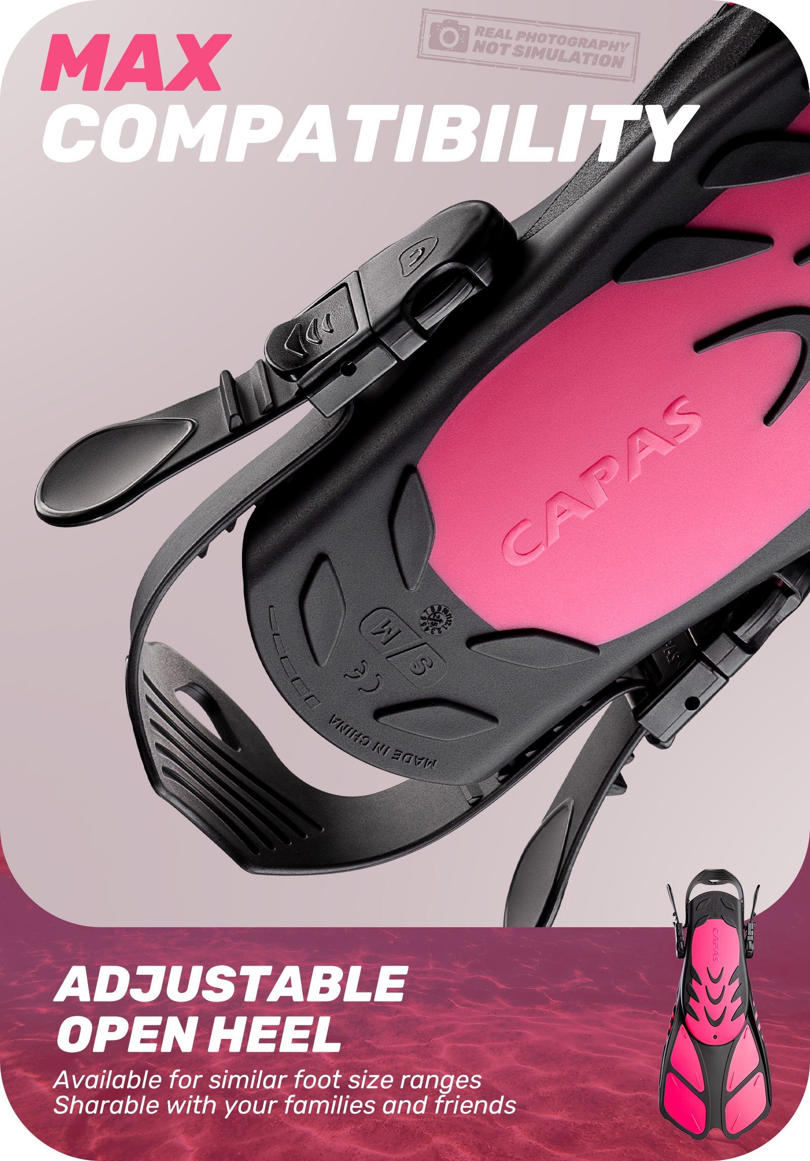 CAPAS Swim Fins for Snokeling, warm pink
