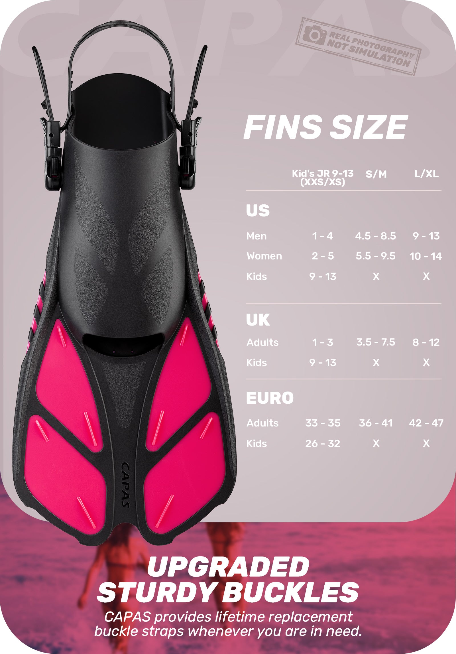 CAPAS Swim Fins for Snokeling, warm pink