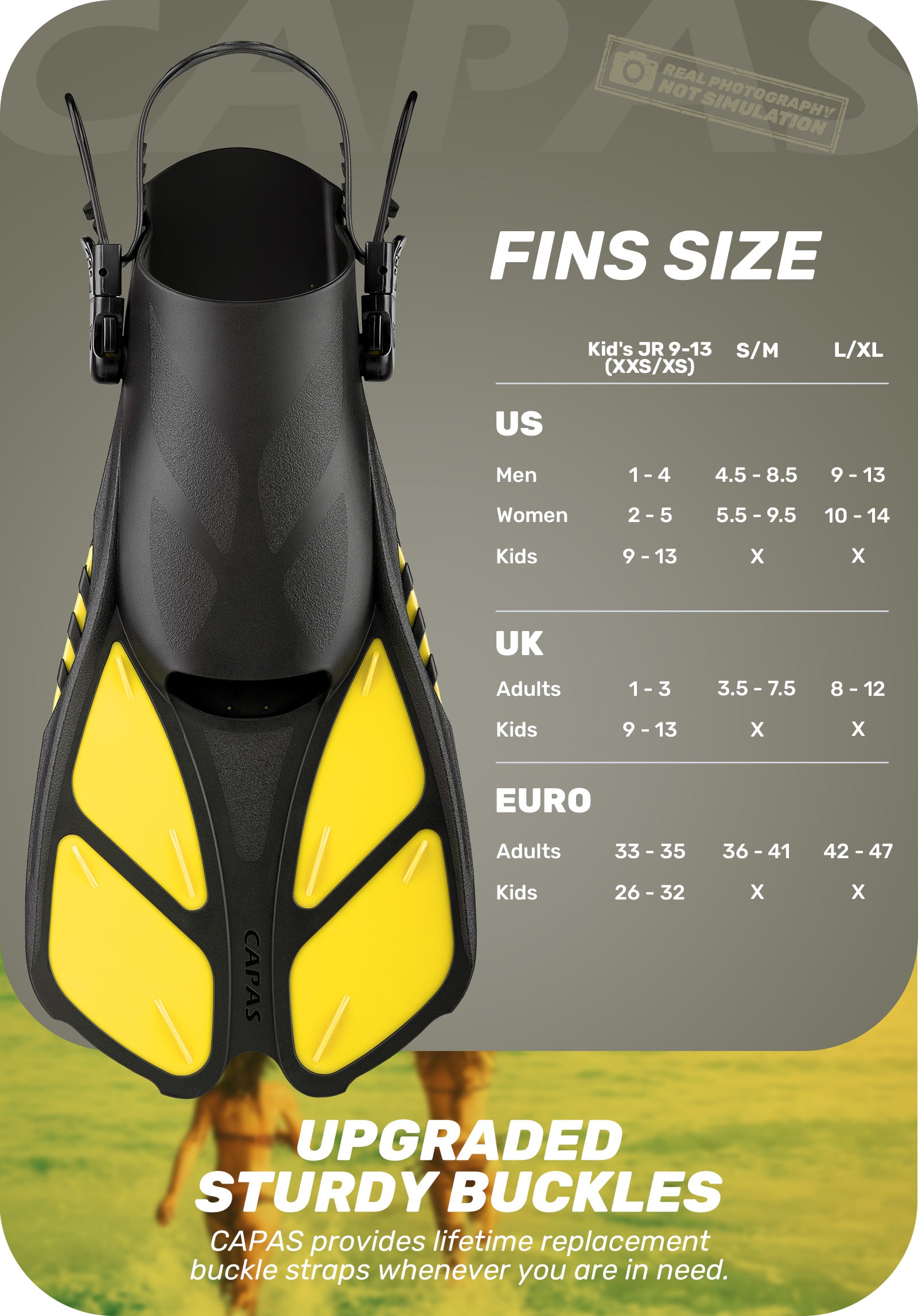 CAPAS Swim Fins for Snokeling, yellow