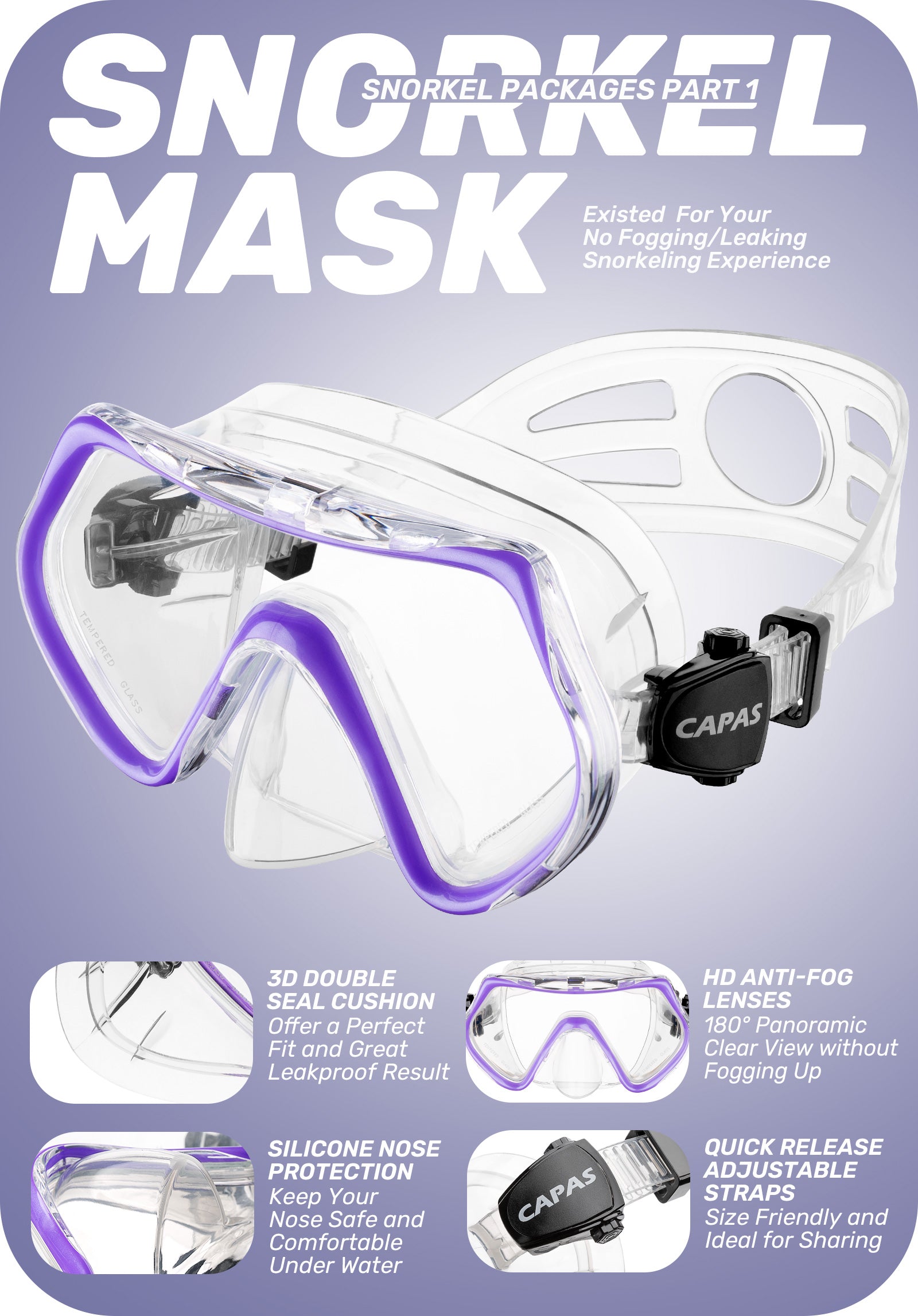 CAPAS Snorkel Set Purple