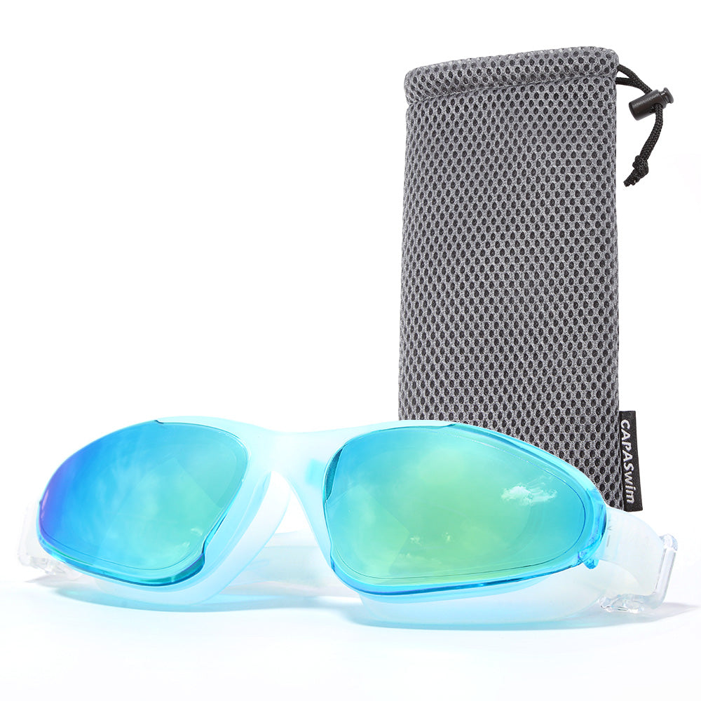 Swim Goggles Adult, Transparent With Mirror Green Gold Lens
